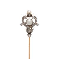FRENCH, EDWARDIAN, PEARL AND DIAMOND HAT PIN