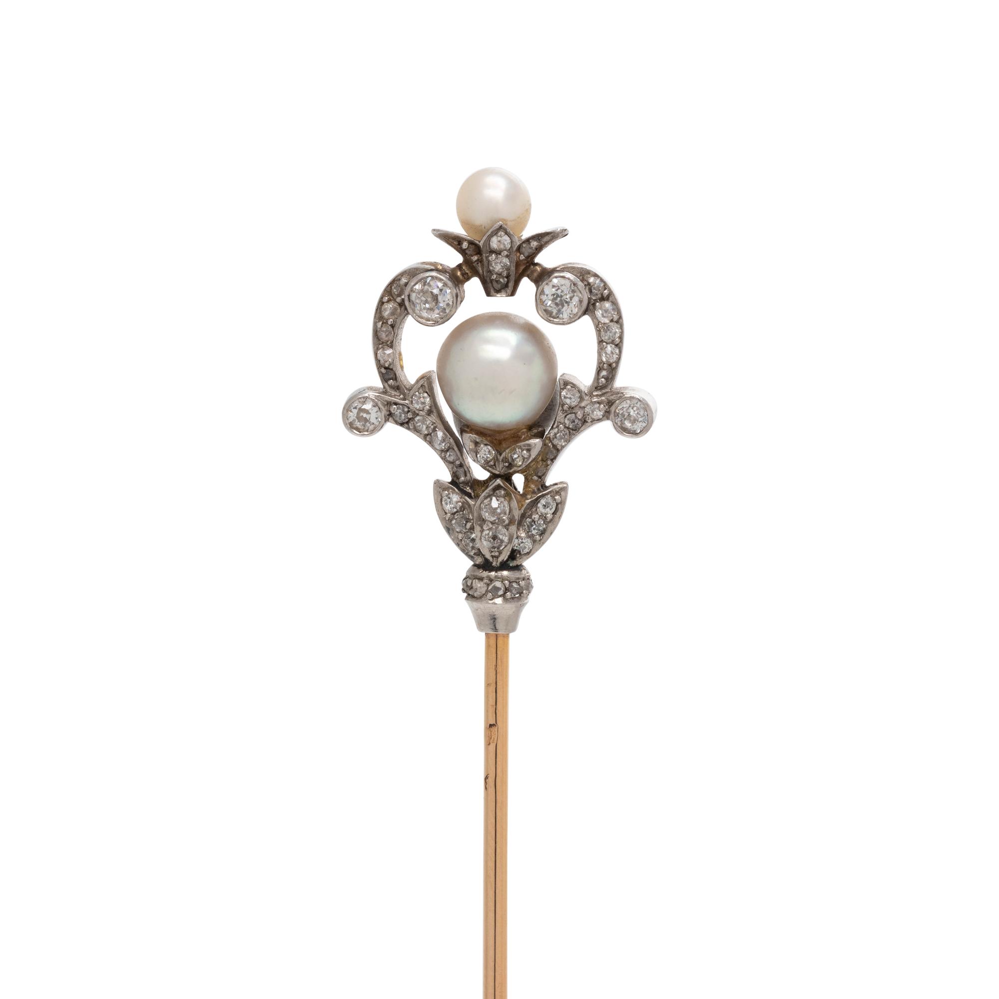 FRENCH, EDWARDIAN, PEARL AND DIAMOND HAT PIN