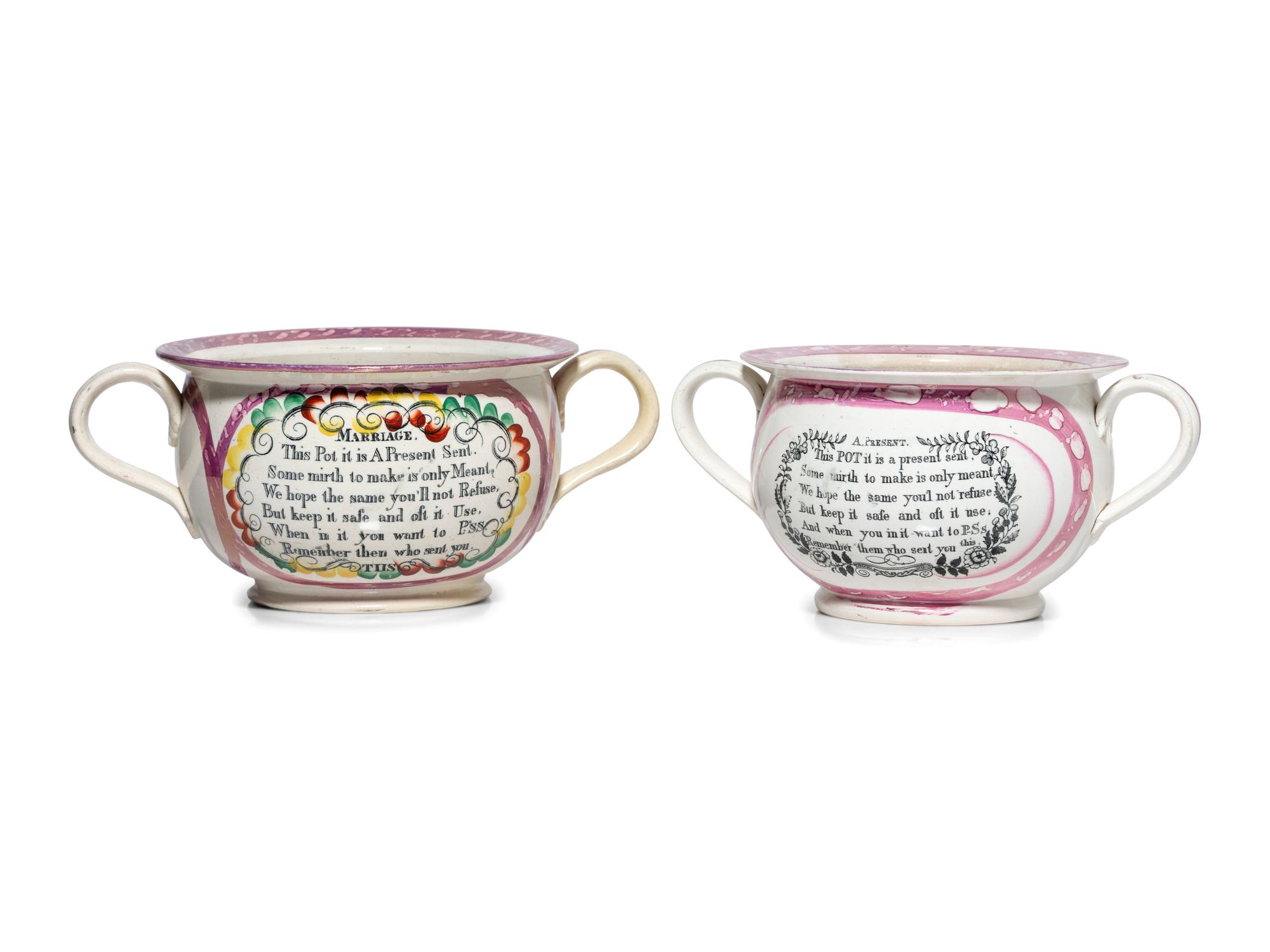 Two Sunderland Luster Chamber Pots
