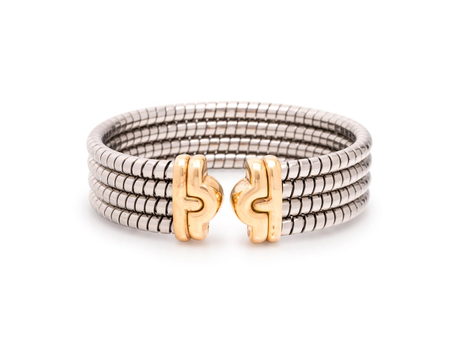 BVLGARI, STEEL AND YELLOW GOLD 'PARENTESI' CUFF BRACELET