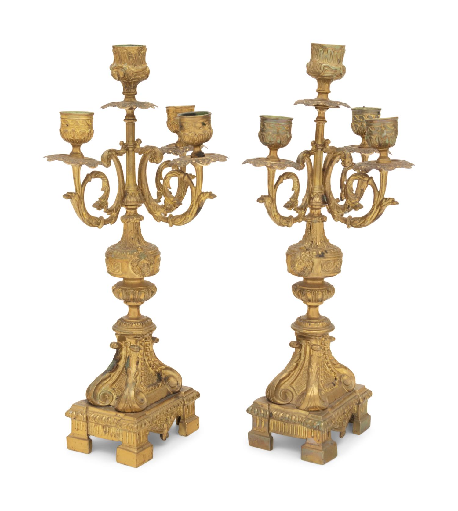 A Pair of Napoleon III Gilt Bronze Four-Light Candelabra