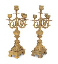 A Pair of Napoleon III Gilt Bronze Four-Light Candelabra
