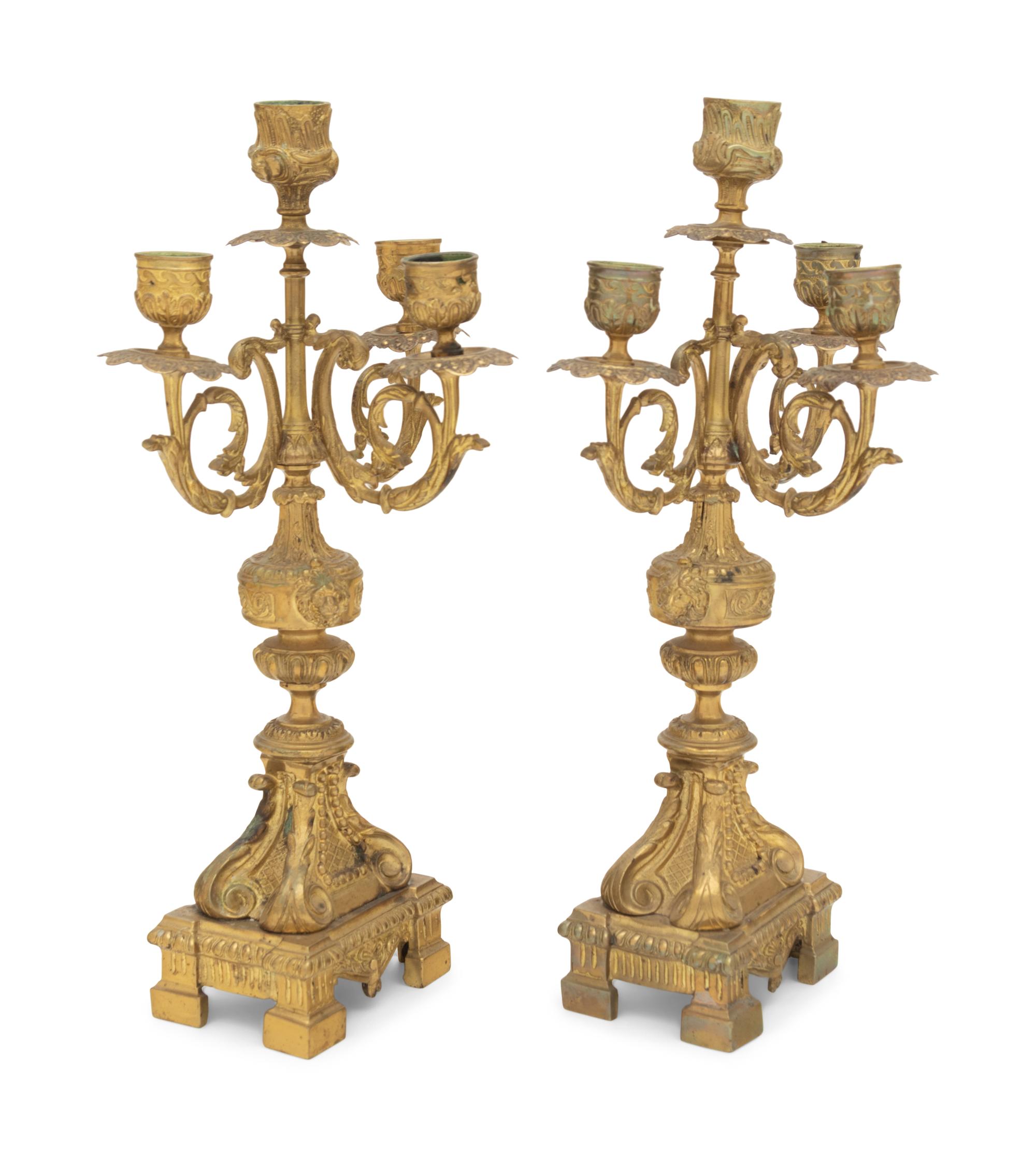 A Pair of Napoleon III Gilt Bronze Four-Light Candelabra