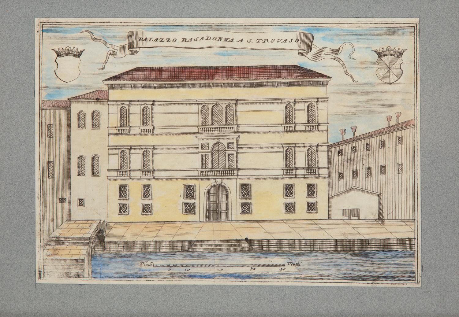 A Set of Nine Italian Hand-Colored Engravings Depicting Venetian Palaces