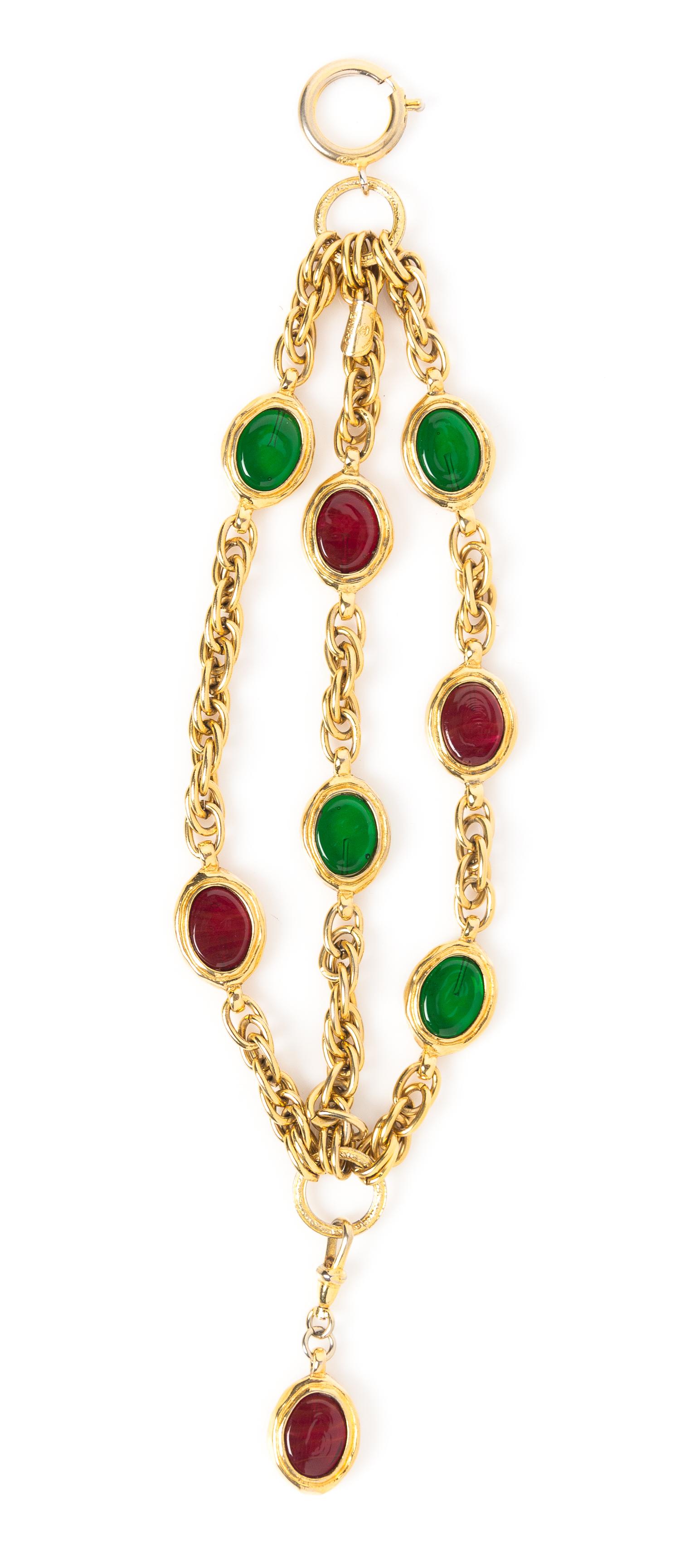 A Chanel Gripoix and Goldtone Multistrand Bracelet, 9.25" x .75".