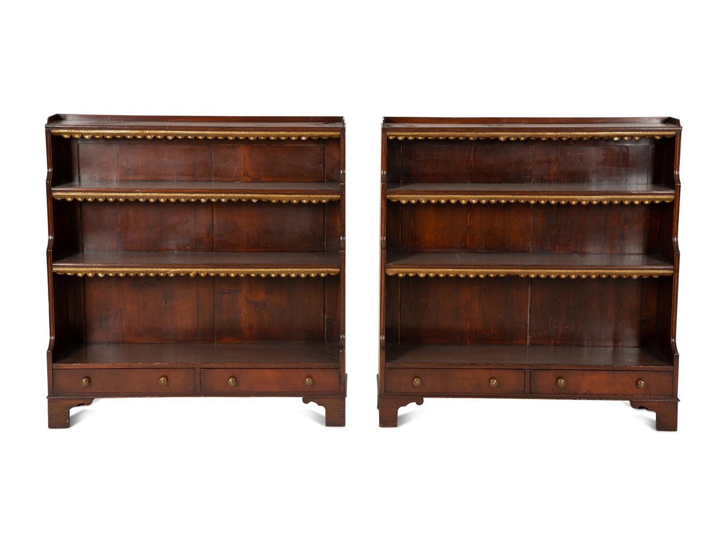 A Pair of Regency Style Mahogany Waterfall Bookcases — 20th Century