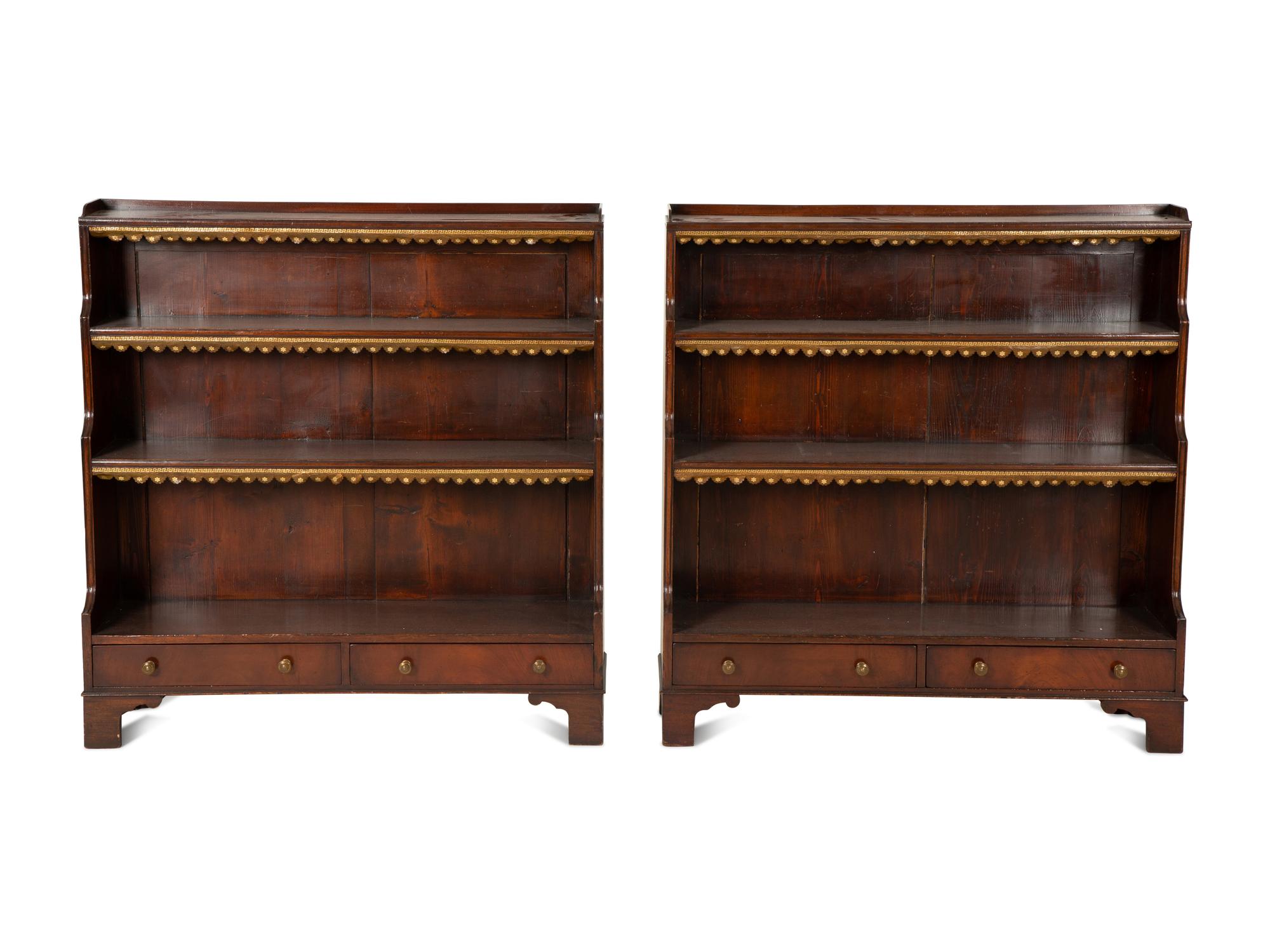 A Pair of Regency Style Mahogany Waterfall Bookcases — 20th Century