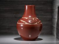 Carved Redware Pottery Vase, with Avanyu