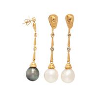 SET OF THREE CULTURED PEARL AND DIAMOND EARRINGS