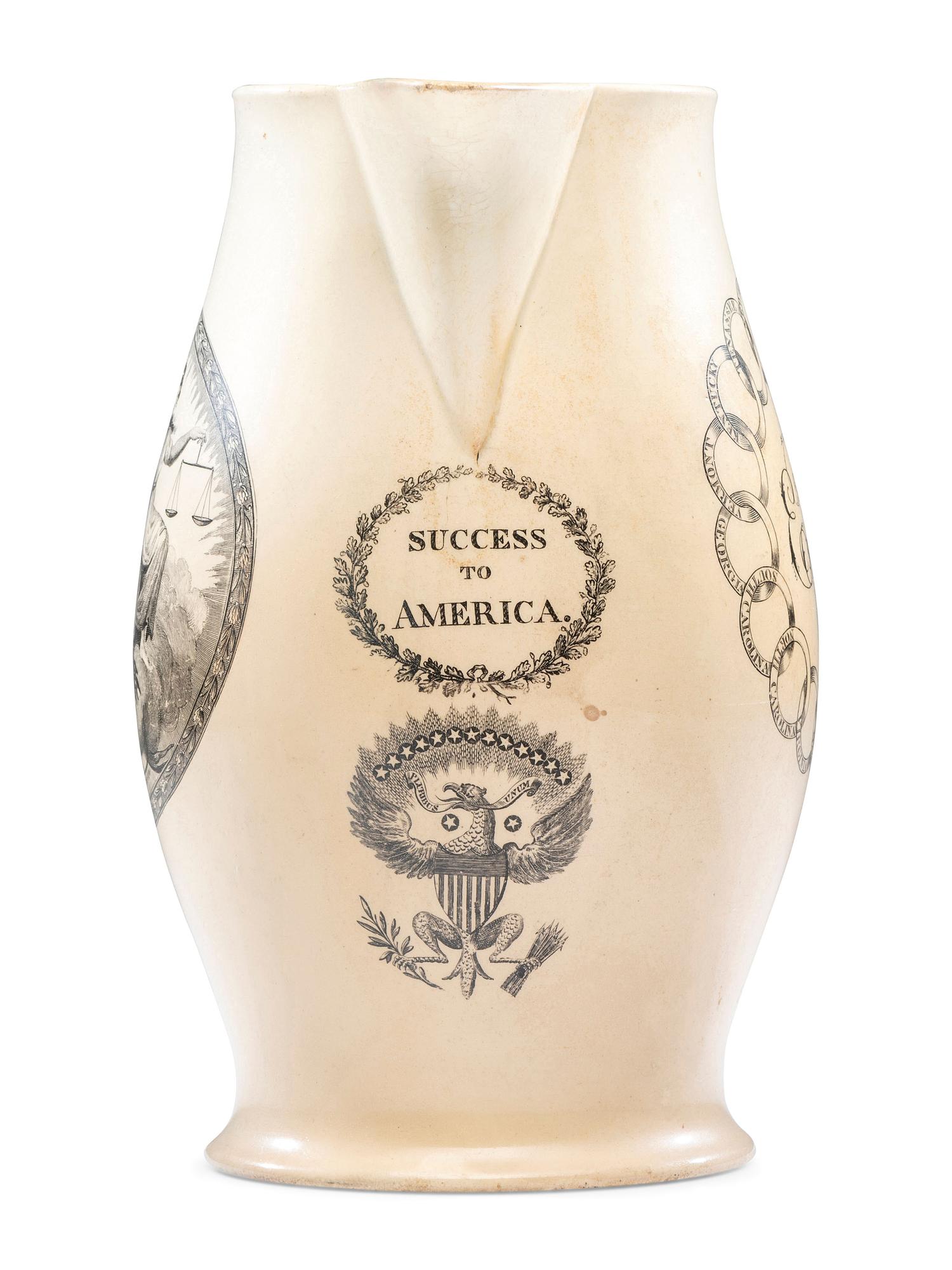 A Rare Liverpool Transfer-Printed Creamware 'John Adams' Pitcher