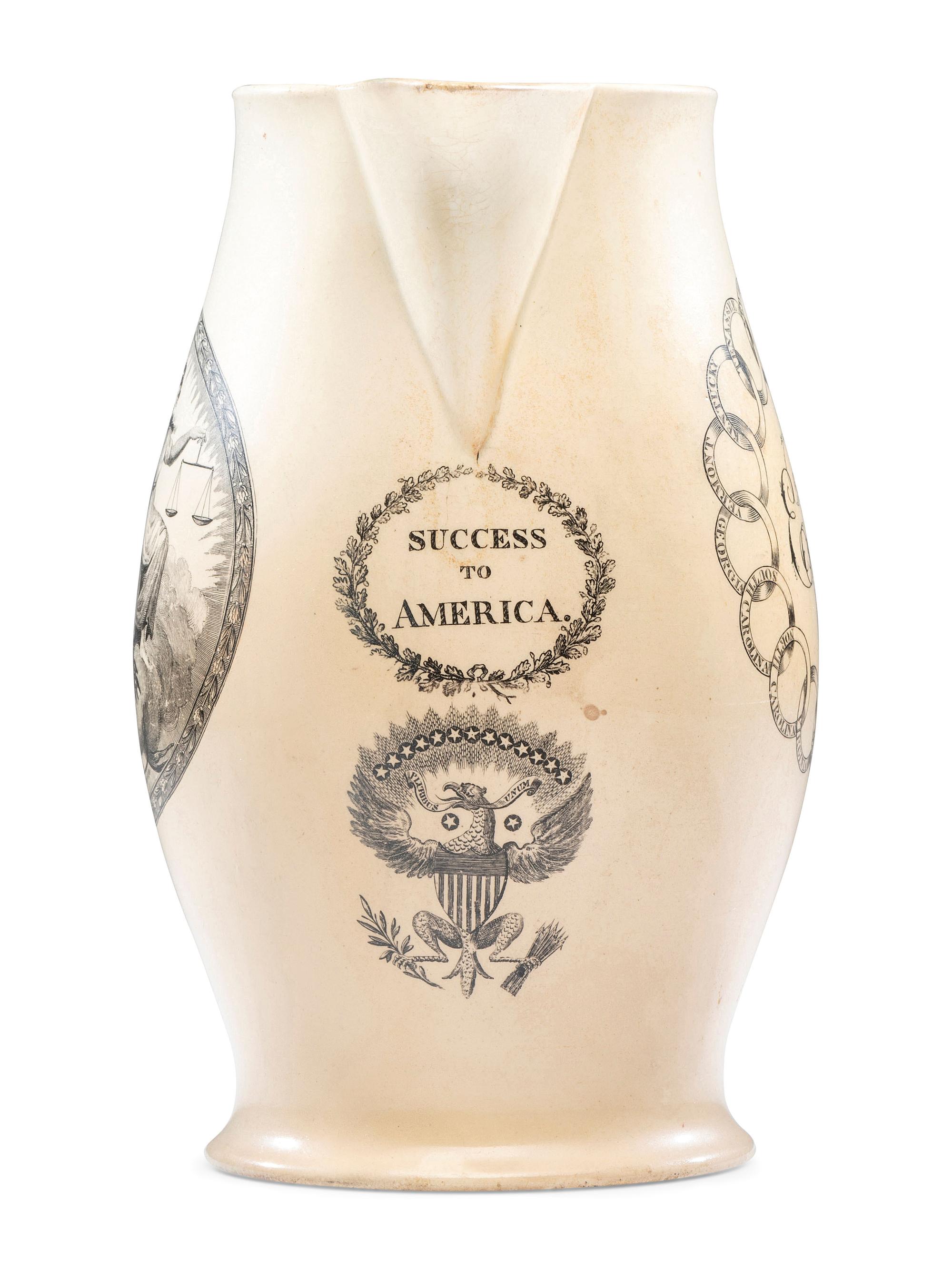 A Rare Liverpool Transfer-Printed Creamware 'John Adams' Pitcher