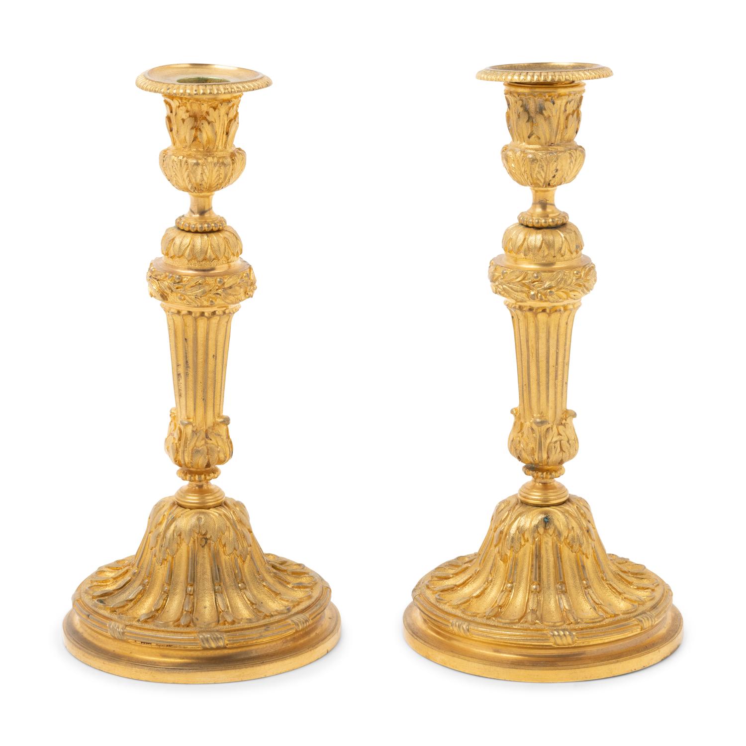 A Pair of Louis XVI Style Gilt Bronze Candlesticks