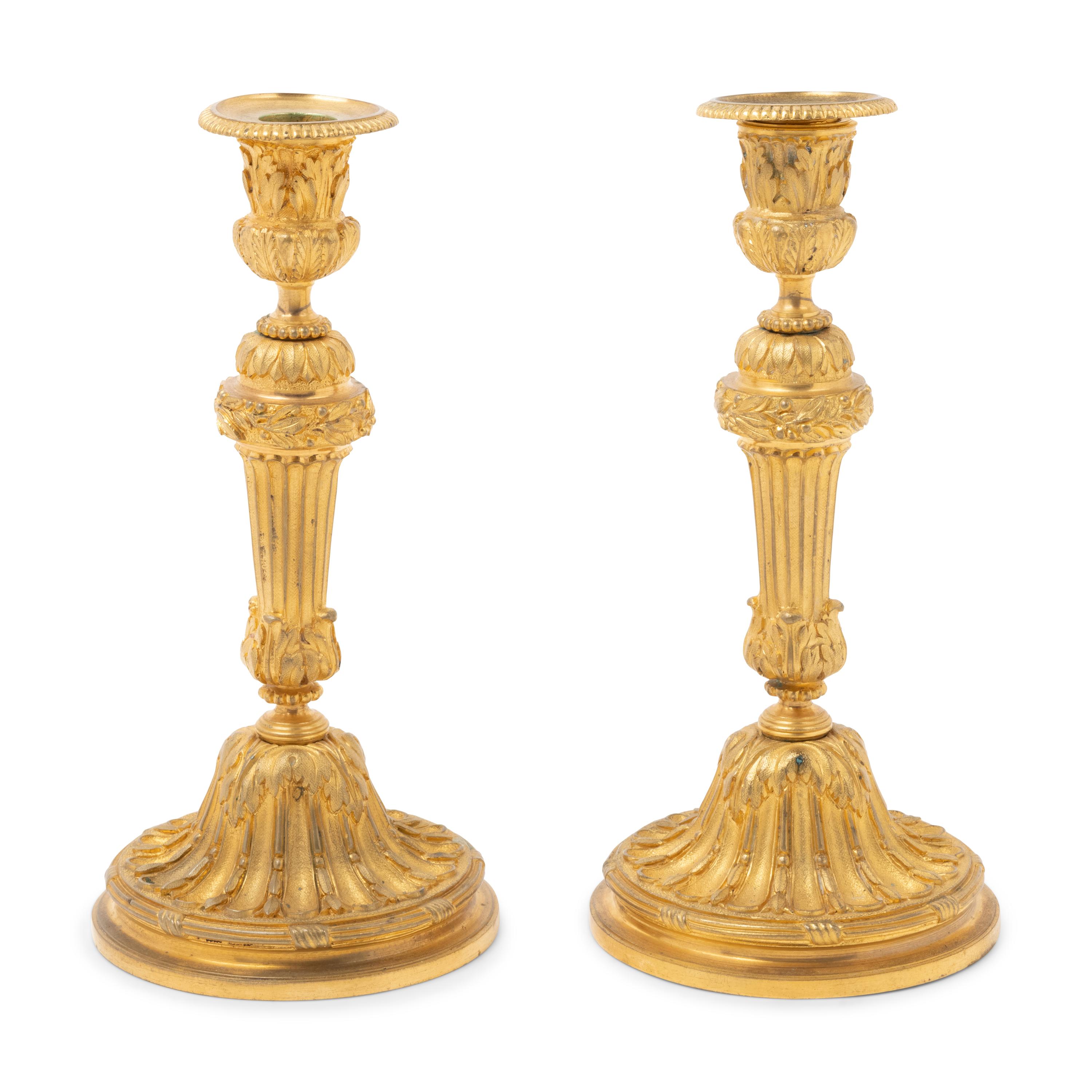 A Pair of Louis XVI Style Gilt Bronze Candlesticks