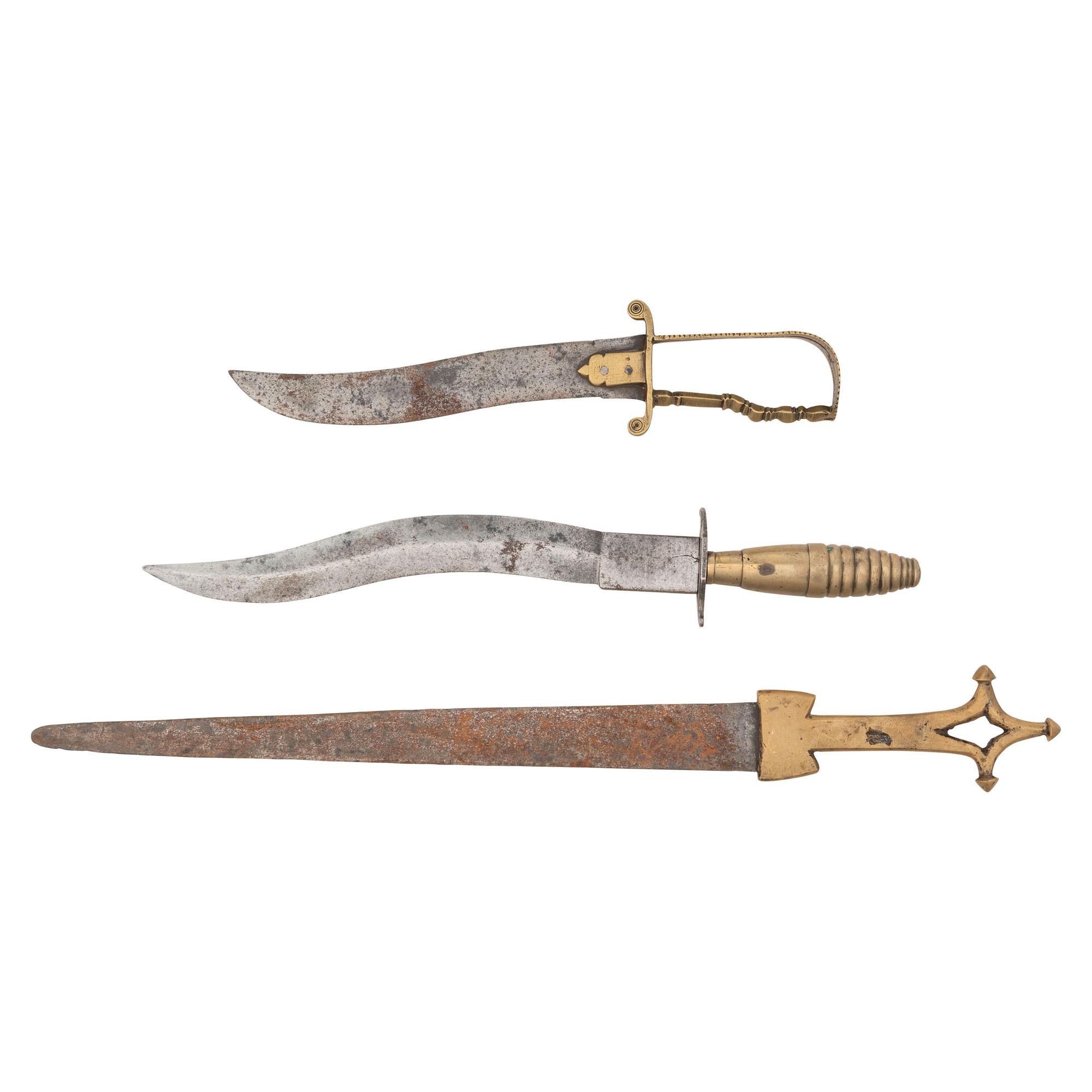 Lot of 3 Brass Handled Daggers Including: Bichuwa and Telek Arm Dagger