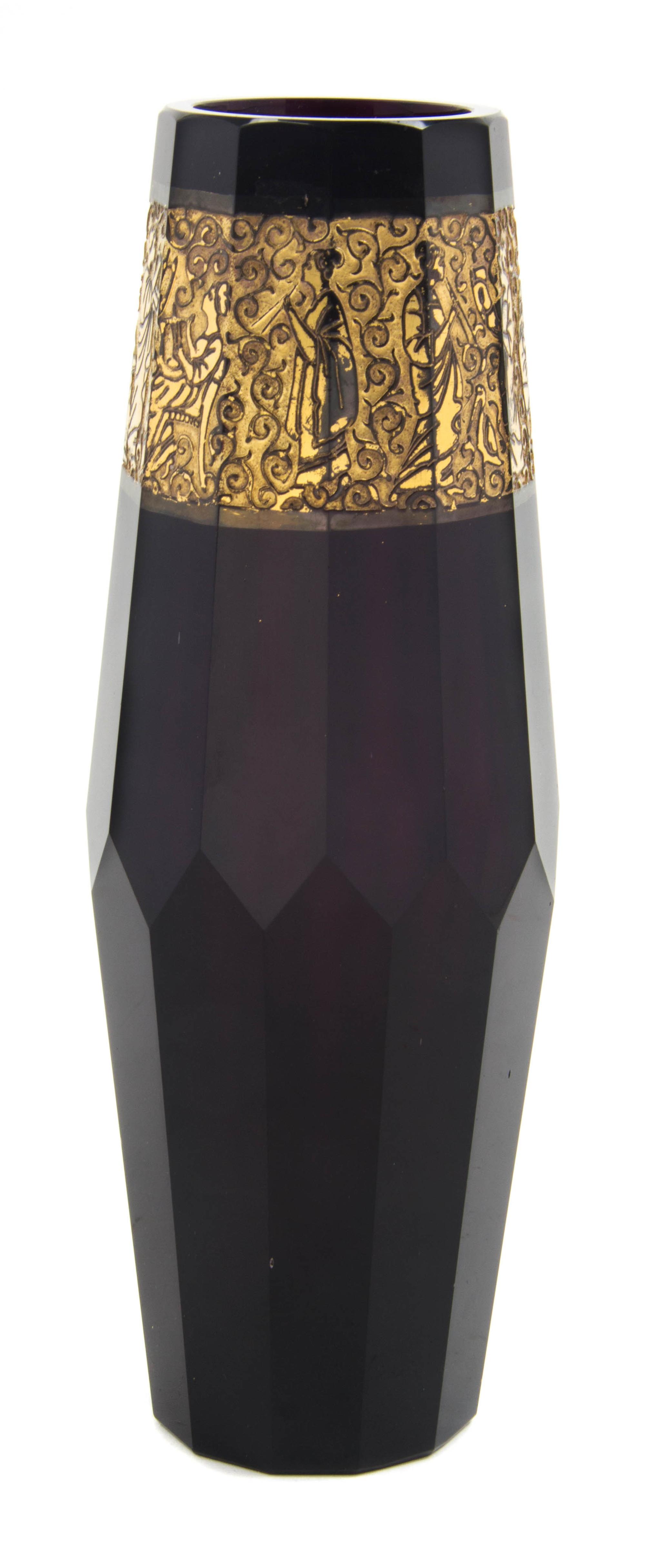 A Moser Faceted Amethyst Glass Vase, Height 9 3/8 inches.
