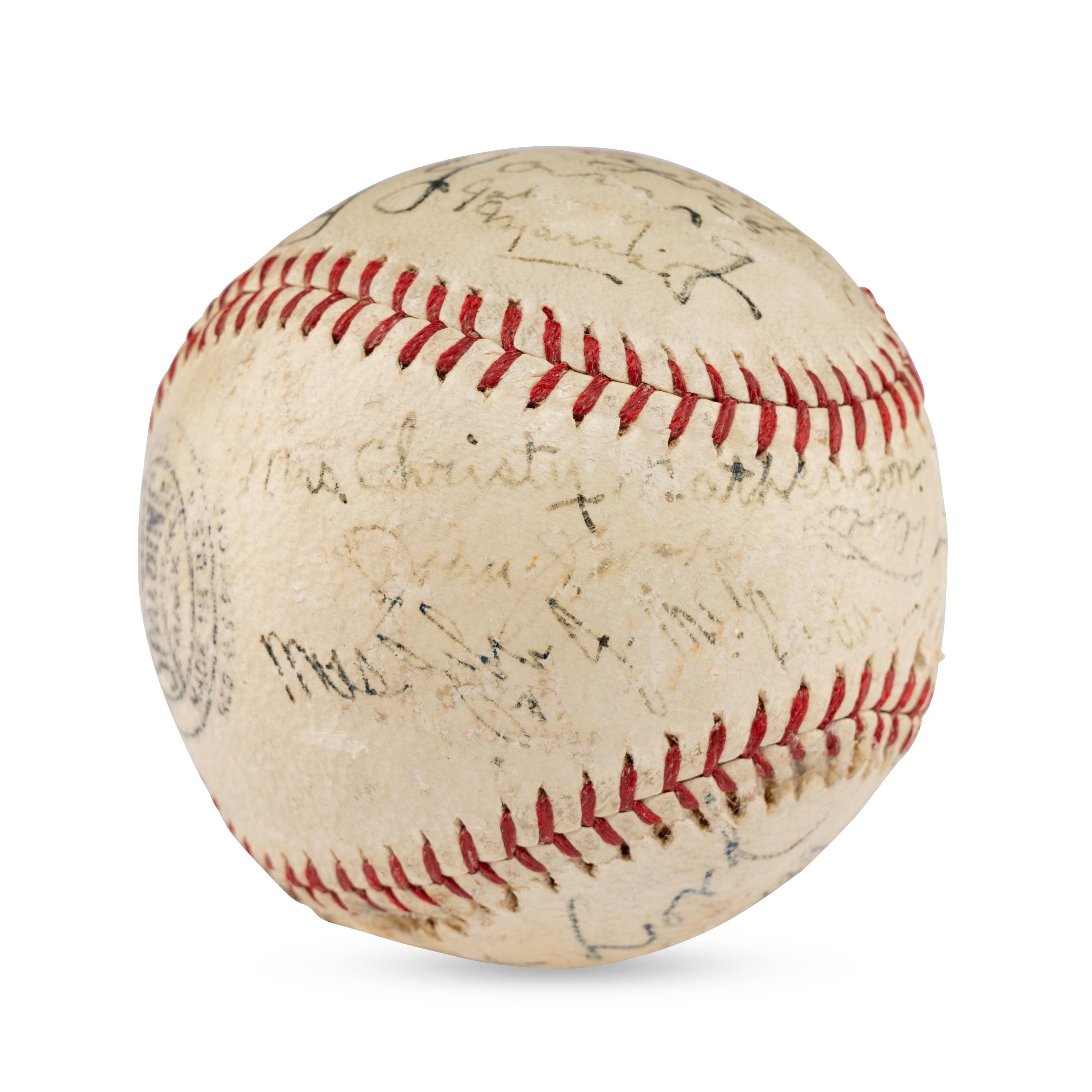 A Multi Signed Autograph Baseball Featuring Cy Young, Larry Lajoie, Kennesaw Mountain Landis and Additional Notables (Beckett Authentication Services Letter of Authenticity)