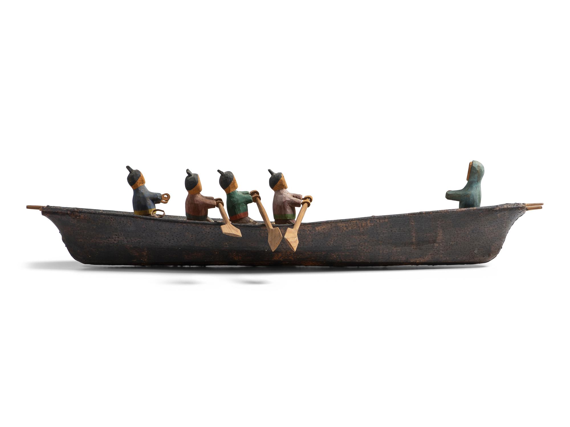 Greenlandic Inuit Model Umiak with Rowers