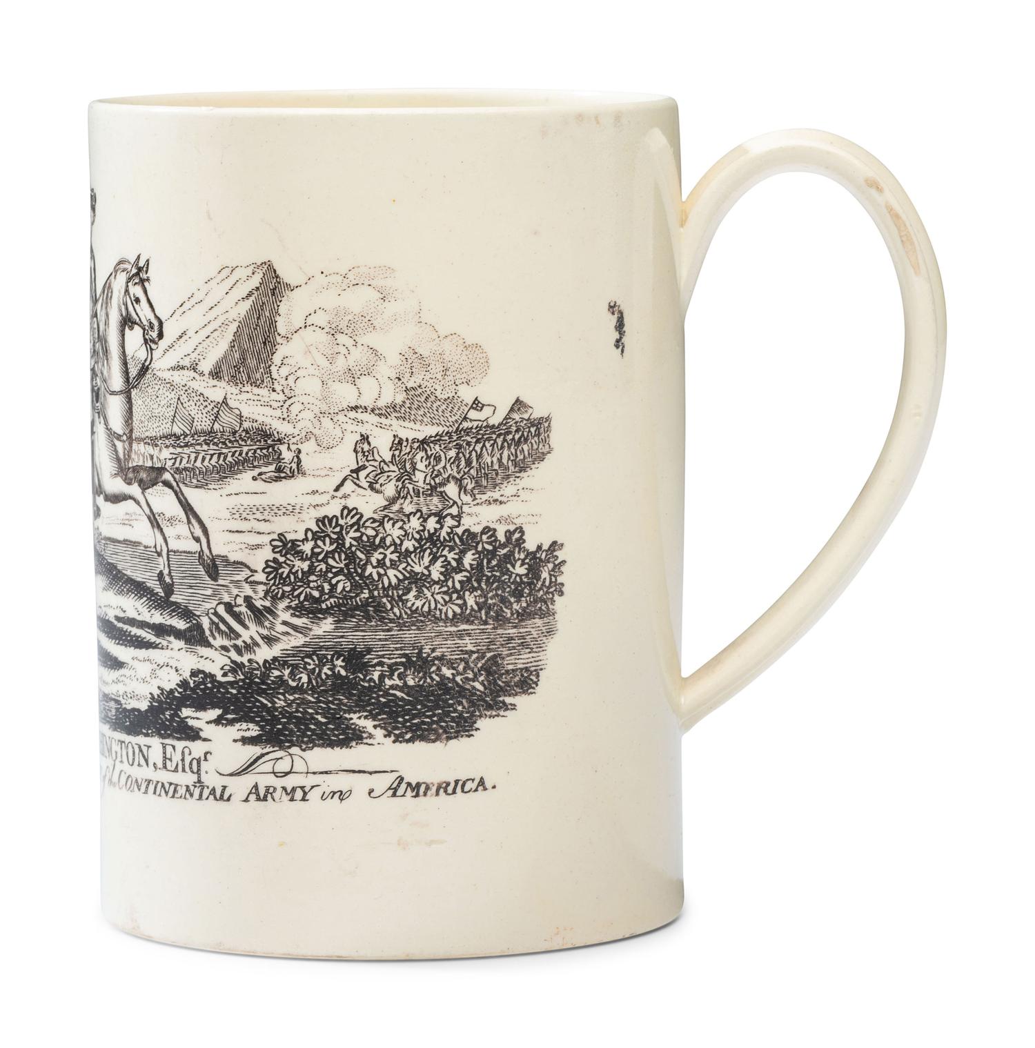 A Creamware Transfer-Printed Tankard with Naval Battle Scene