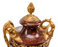 A Pair of Gilt Bronze Mounted Rouge Griotte Marble Urns