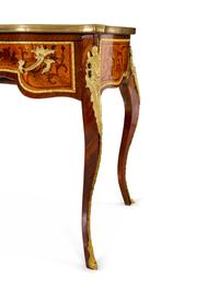 A Louis XV Style Gilt Bronze Mounted Marquetry Bureau Plat
