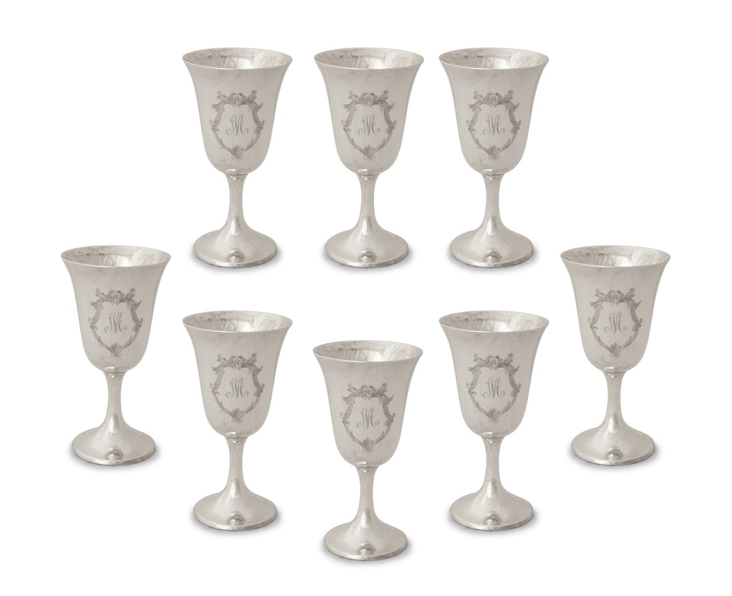 A Set of Eight American Silver Goblets