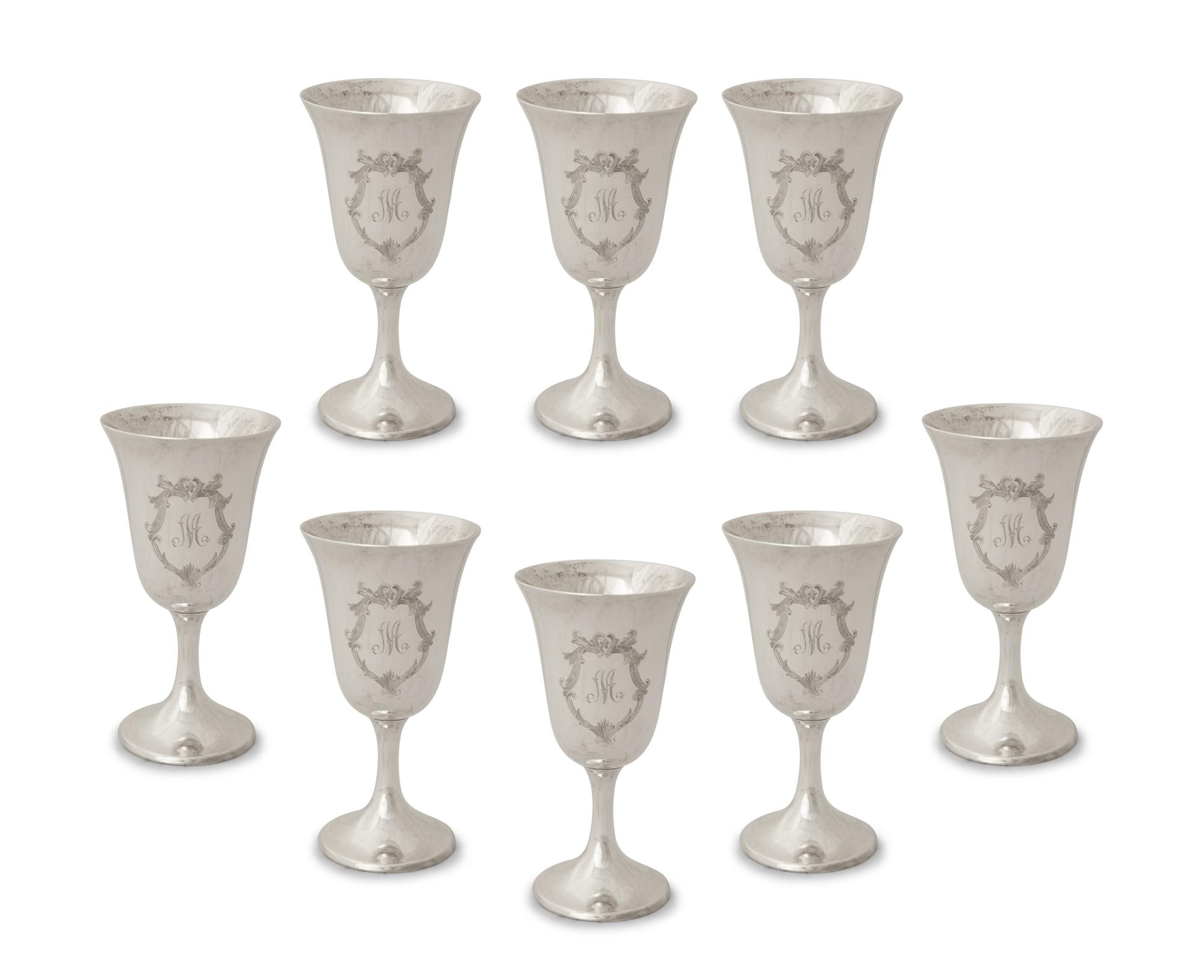 A Set of Eight American Silver Goblets