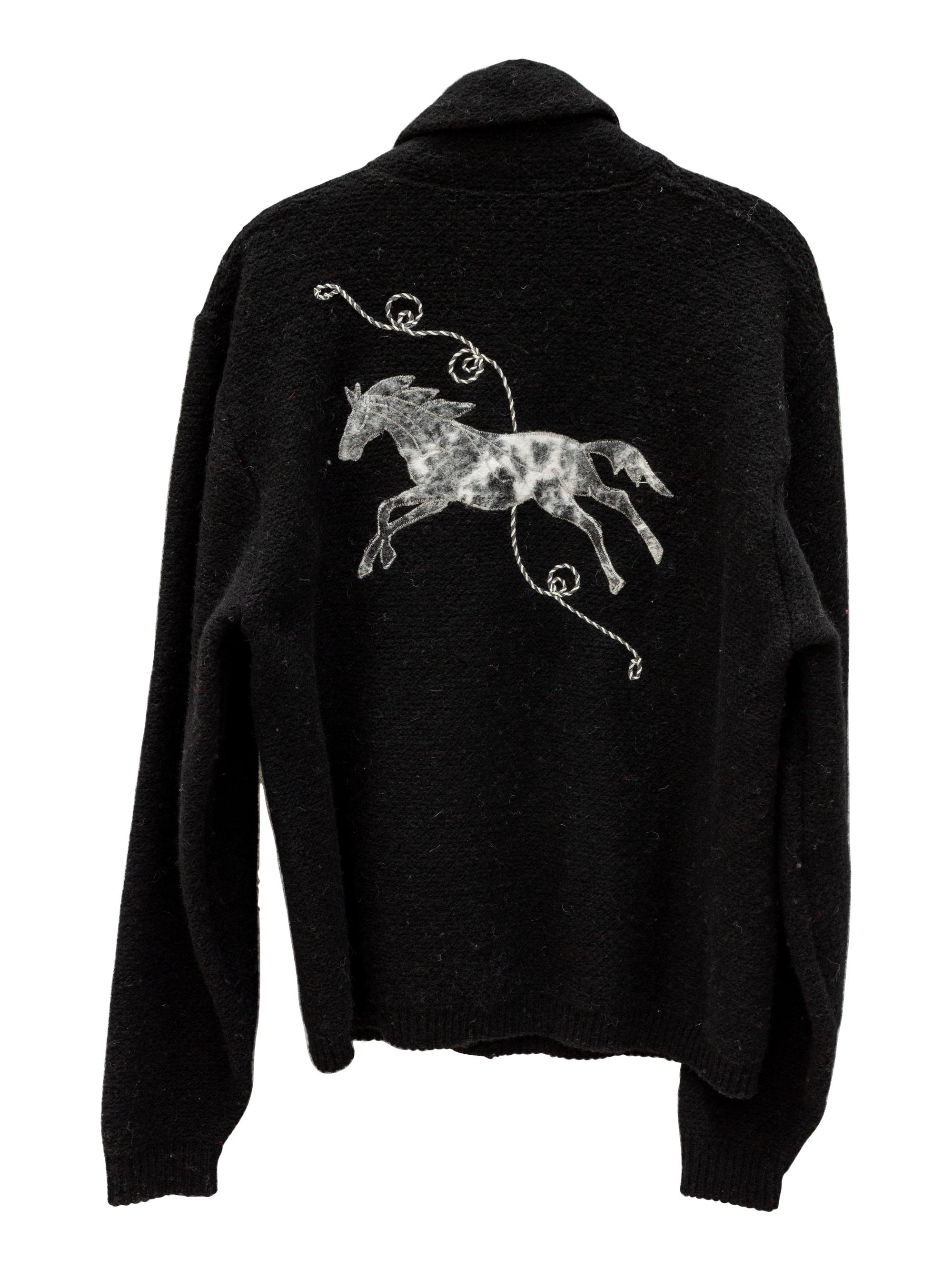 Five H Bar C Bronc-Shawl Wool Sweaters with horse and rope embellishments