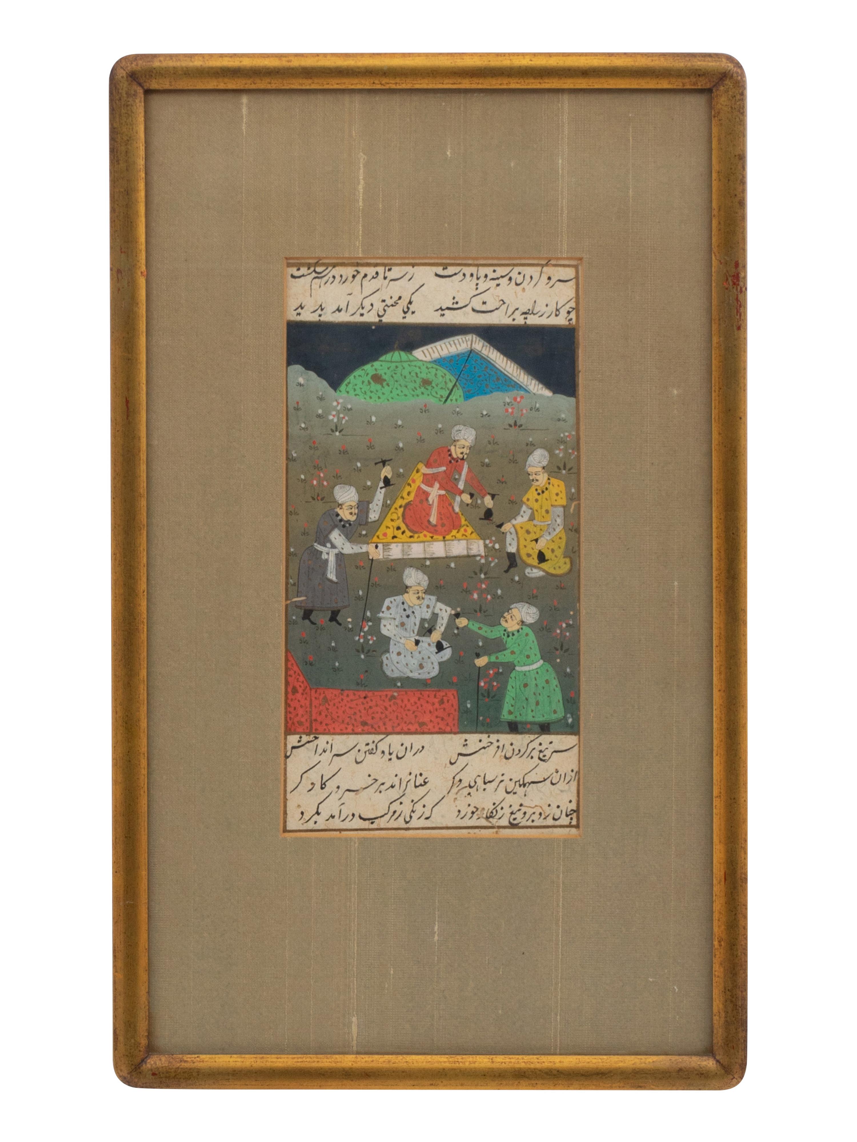 A Collection of Six Persian Miniature Paintings in Giltwood Frames