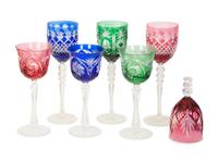 A Collection of Bohemian Colored Cut-to-Clear Glass Articles
