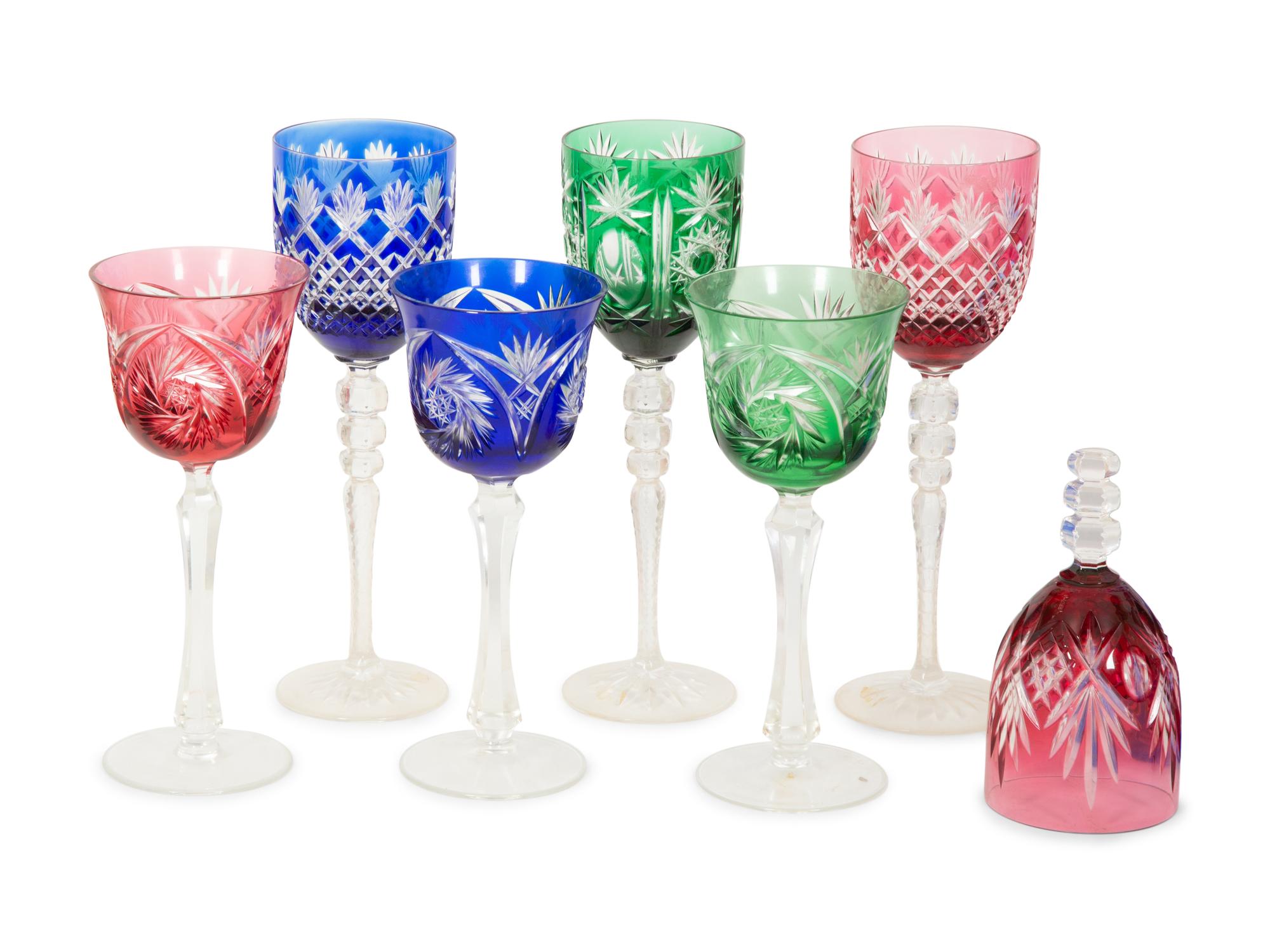 A Collection of Bohemian Colored Cut-to-Clear Glass Articles