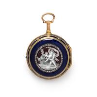 22K YELLOW GOLD, ENAMEL AND DIAMOND QUARTER REPEATER OPEN FACE POCKET WATCH