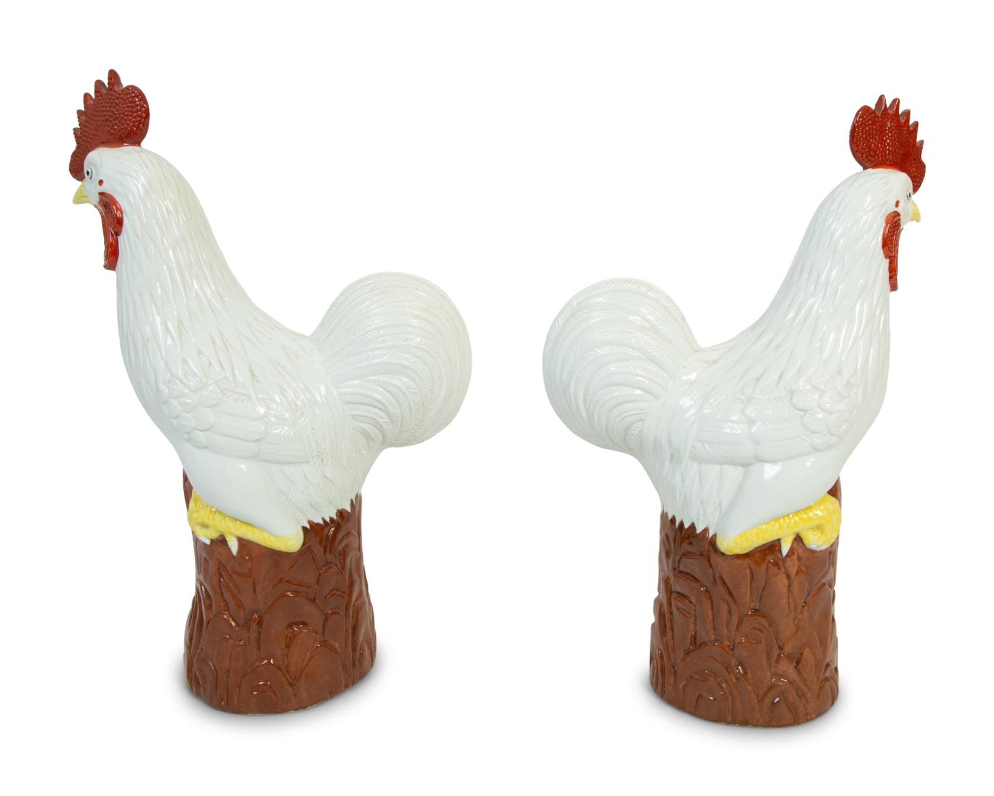 A Pair of Chinese Porcelain Models of Roosters — 20TH CENTURY