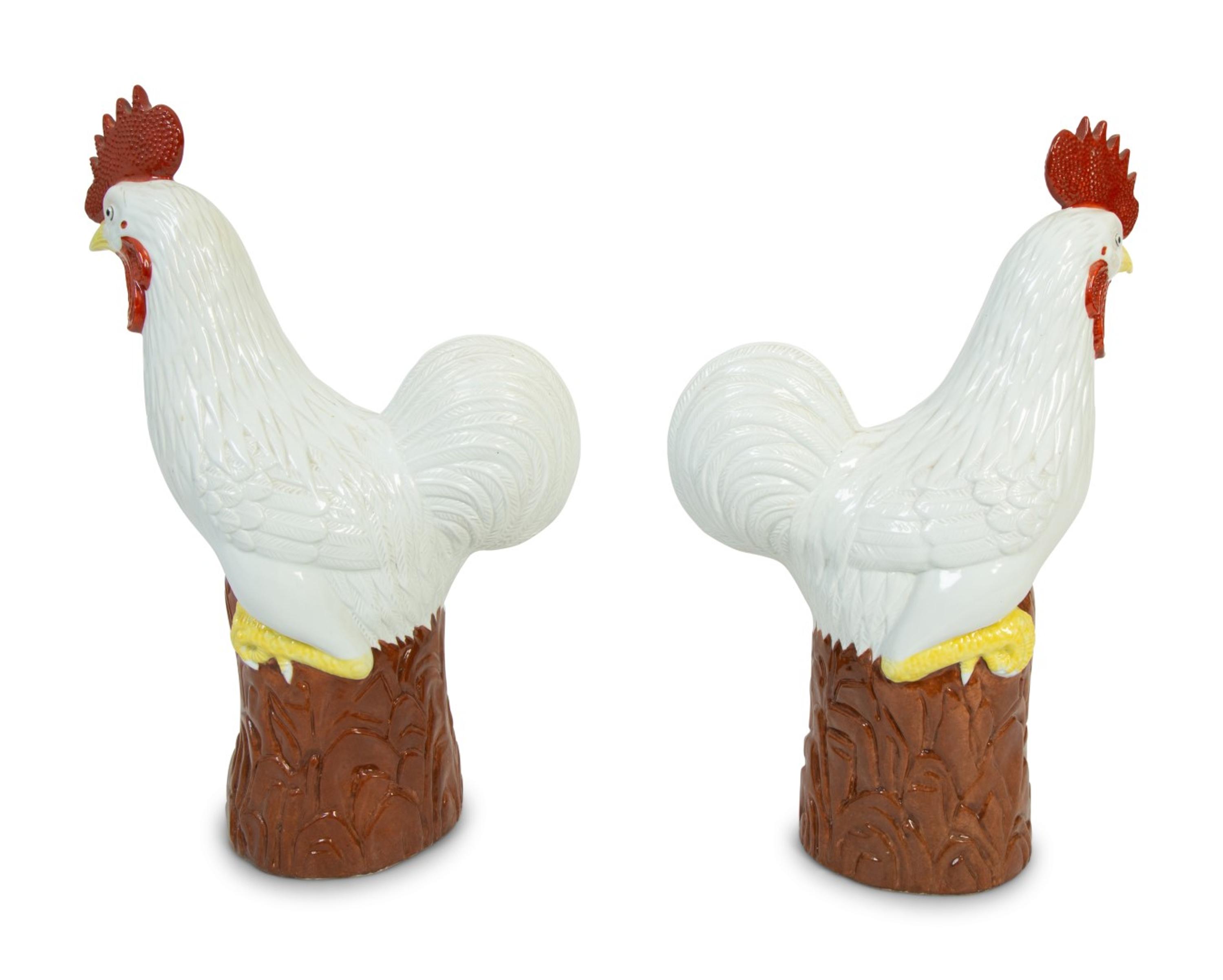 A Pair of Chinese Porcelain Models of Roosters — 20TH CENTURY