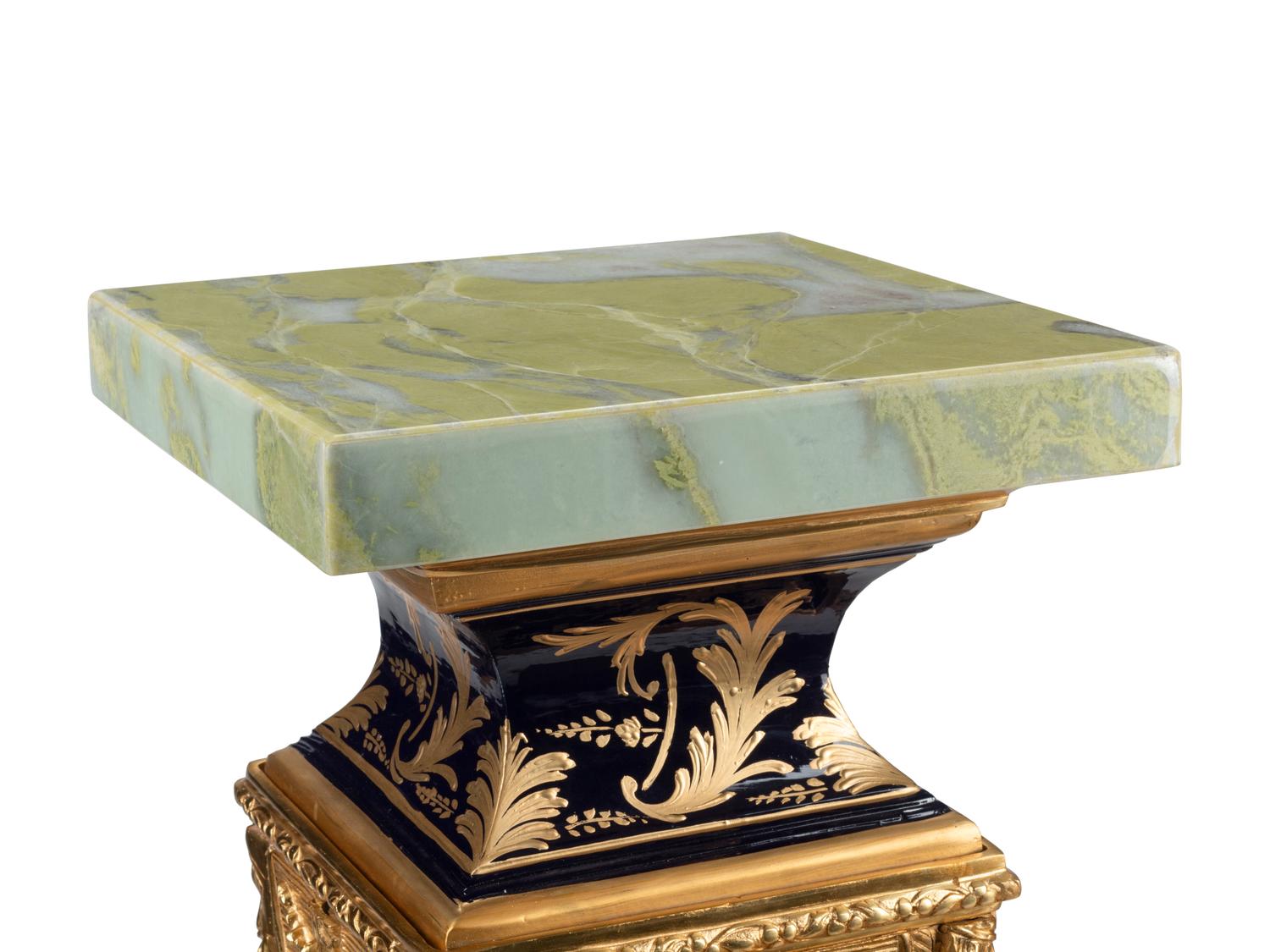A Pair of Napoleon III Style Gilt Metal Mounted Marble and Metal Pedestals