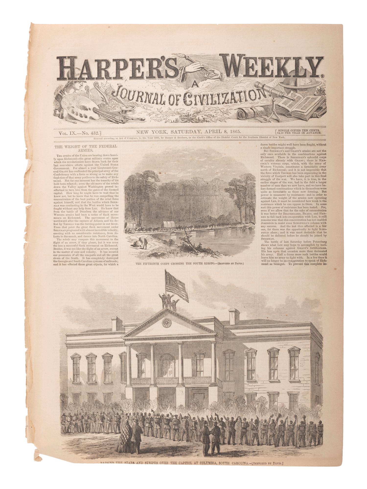 [CIVIL WAR] Harper's Weekly . 42 issues (incomplete run). New York: 7 January - 23 December 1865. [ With :] Pictorial War Record . 15 issues. [ With :] Frank Leslie's Illustrated Famous Leaders and Battle Scenes of the Civil War. 1896.