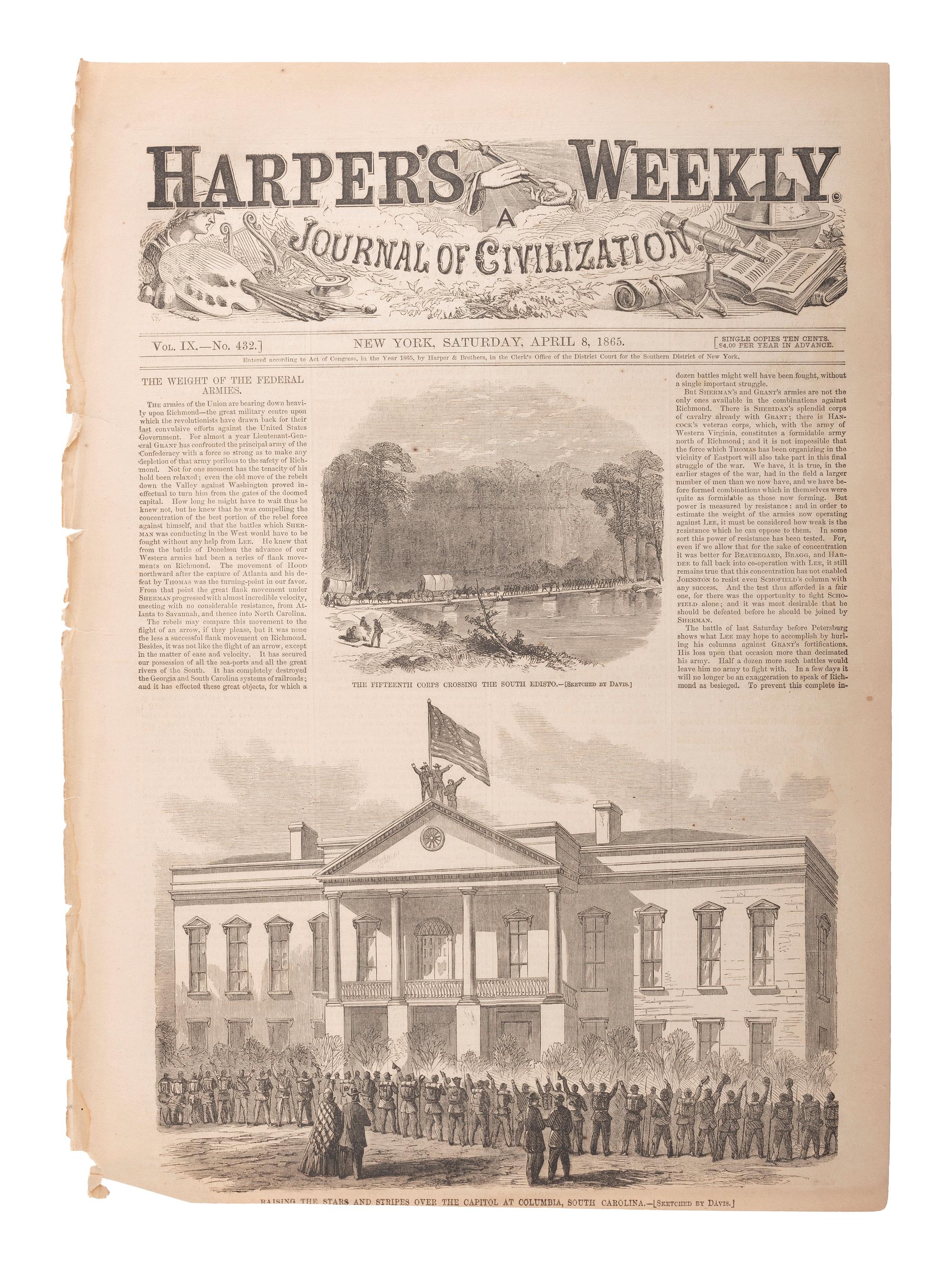 [CIVIL WAR] Harper's Weekly . 42 issues (incomplete run). New York: 7 January - 23 December 1865. [ With :] Pictorial War Record . 15 issues. [ With :] Frank Leslie's Illustrated Famous Leaders and Battle Scenes of the Civil War. 1896.