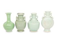 Four Celadon Glazed Porcelain Vases