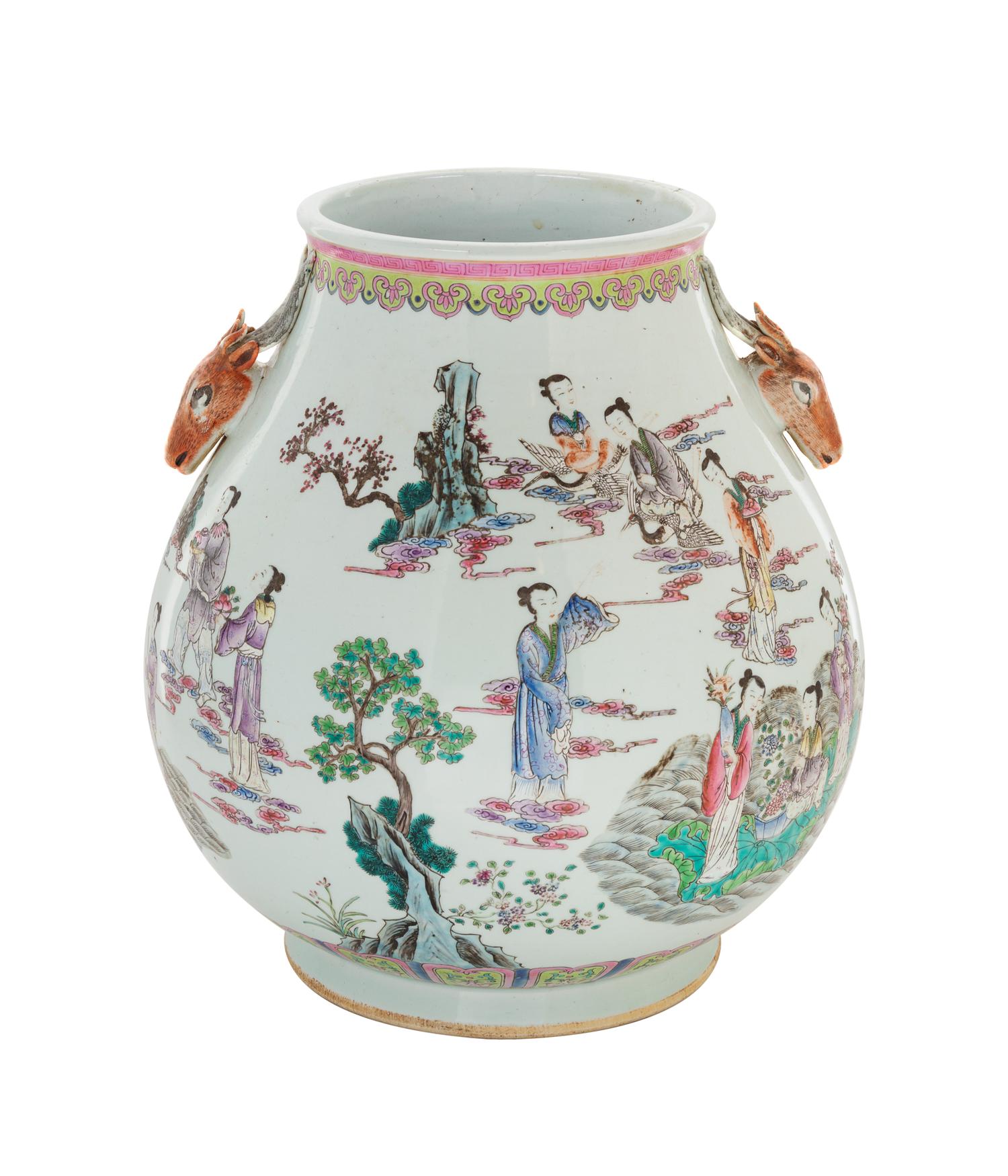 A Chinese Famille Rose Porcelain 'Deer' Vase