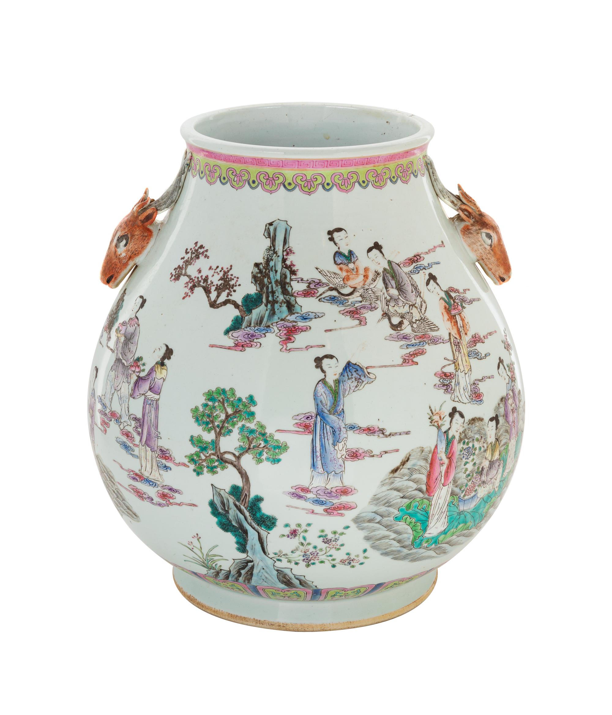 A Chinese Famille Rose Porcelain 'Deer' Vase