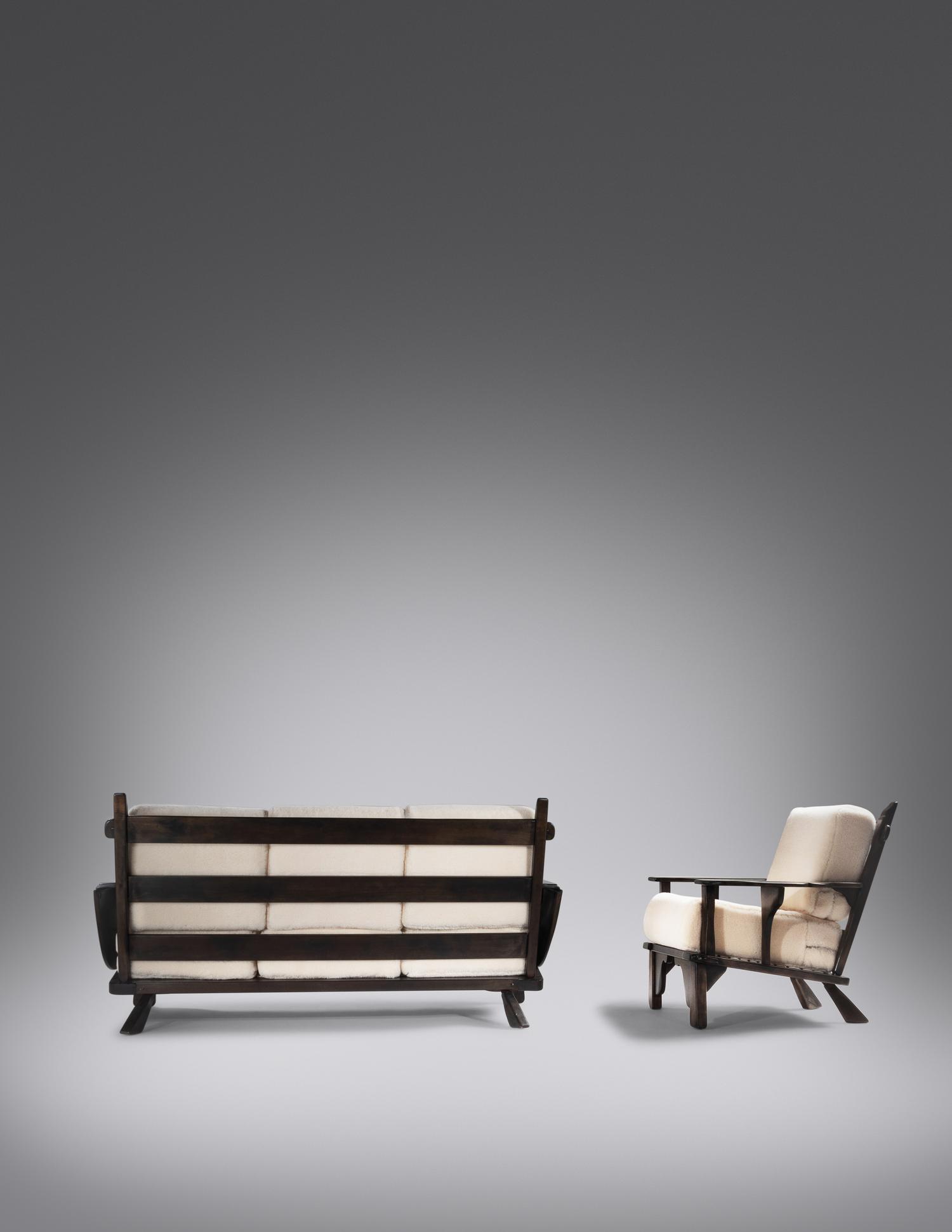 Drop-Arm Sofa and Lounge Chair, c. 1960 H.T. Cushman Manufacturing Company