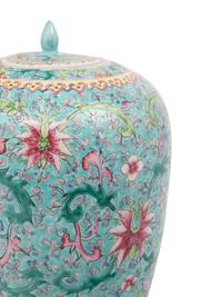 A Chinese Turquoise Ground Famille Rose Porcelain Jar