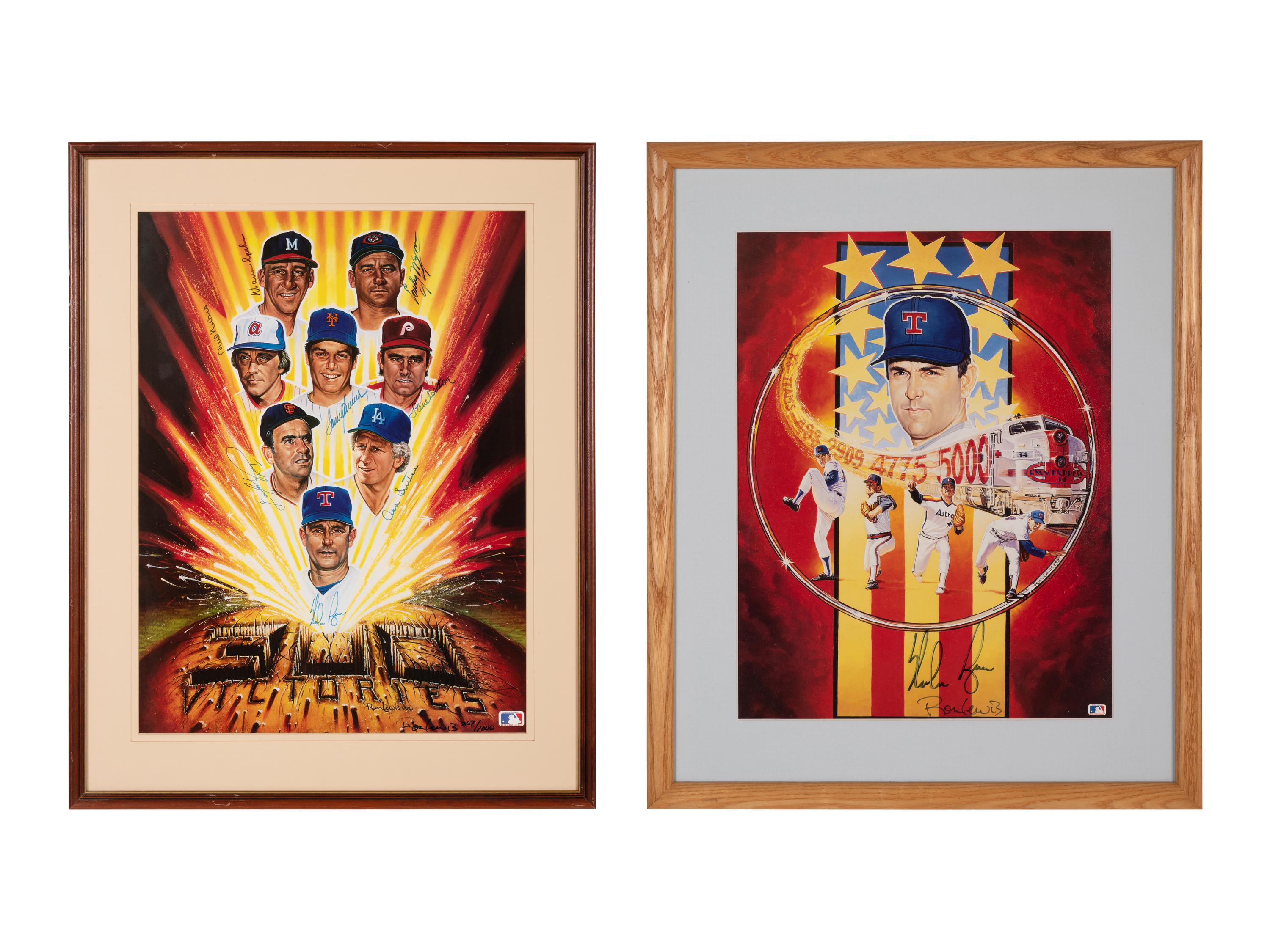 A Group of Hall of Fame Pitcher Signed Autograph Ron Lewis Prints (Including 300 Wins Print, Beckett Authentication Services Letters BAS Certified),