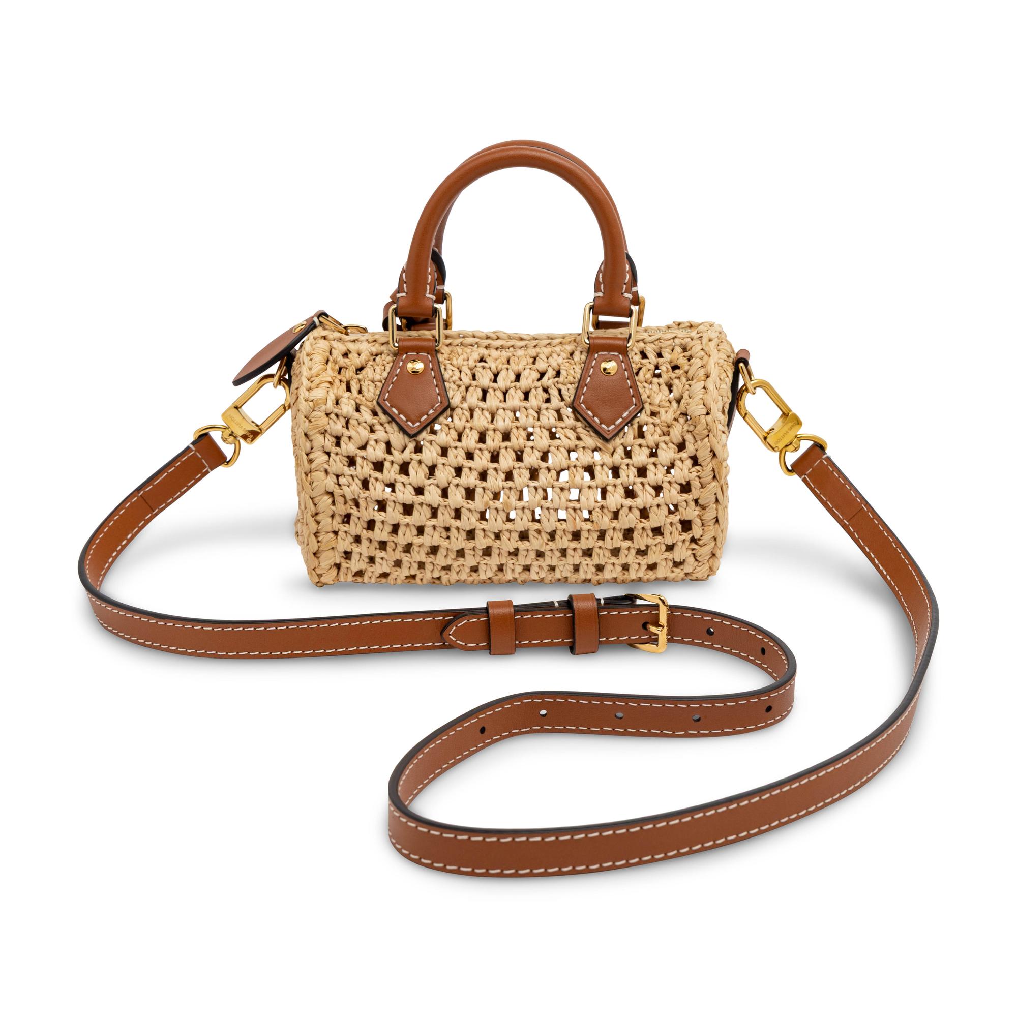 Louis Vuitton, Nano Speedy in Crocheted Raffia & Printed Silk Bandeau Scarf