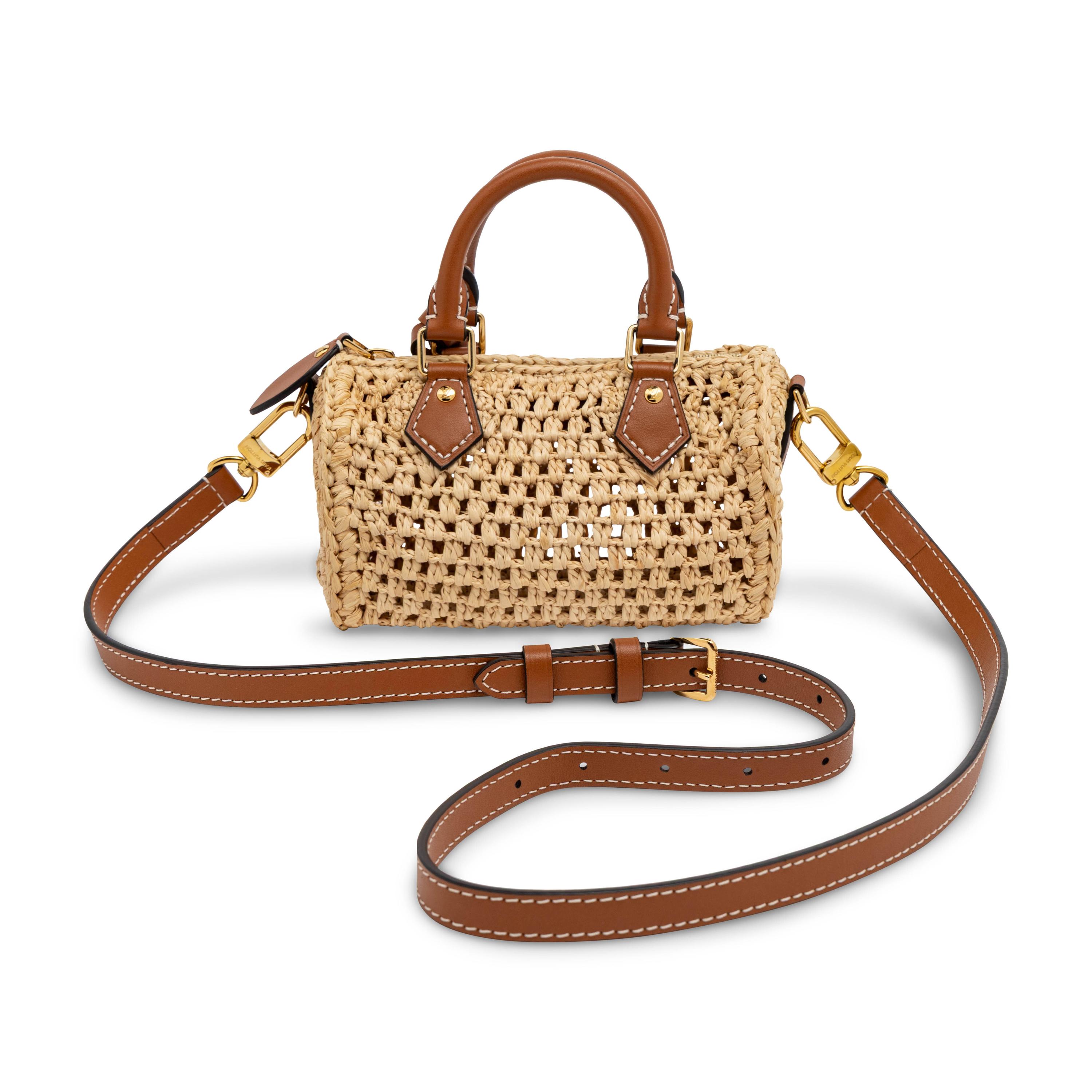 Louis Vuitton, Nano Speedy in Crocheted Raffia & Printed Silk Bandeau Scarf