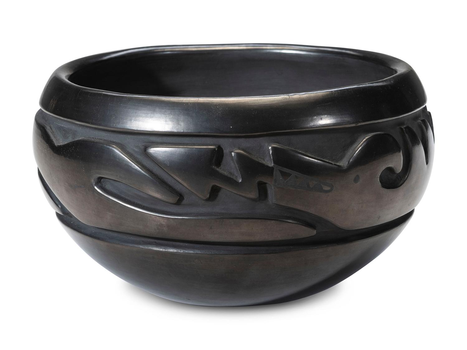 Carved Blackware Pottery Bowl