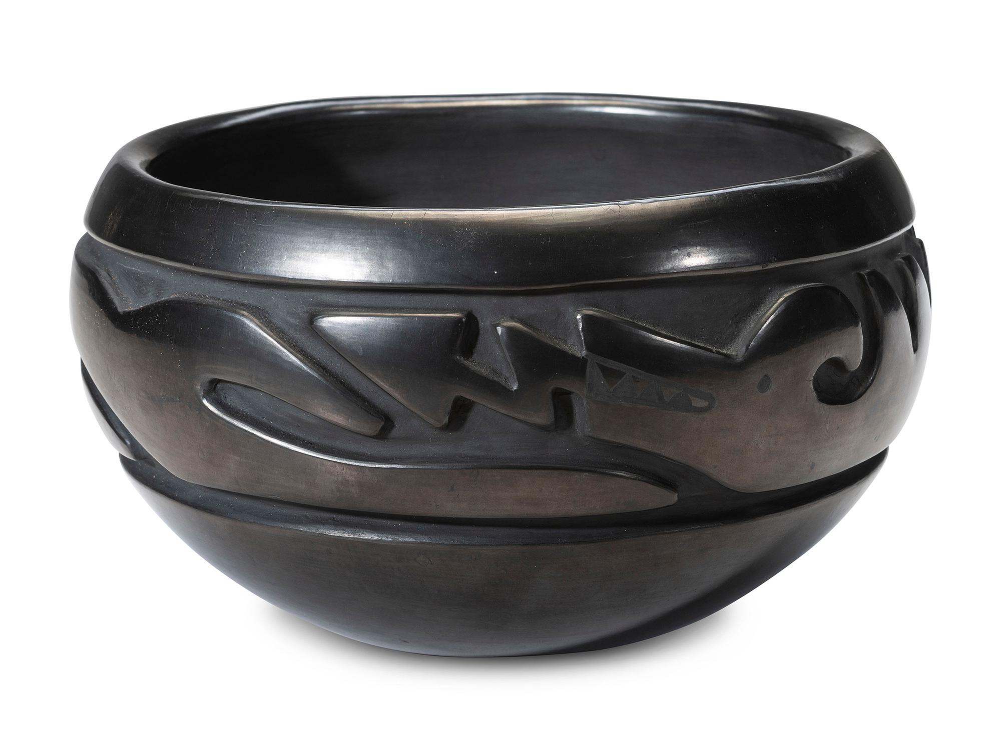 Carved Blackware Pottery Bowl