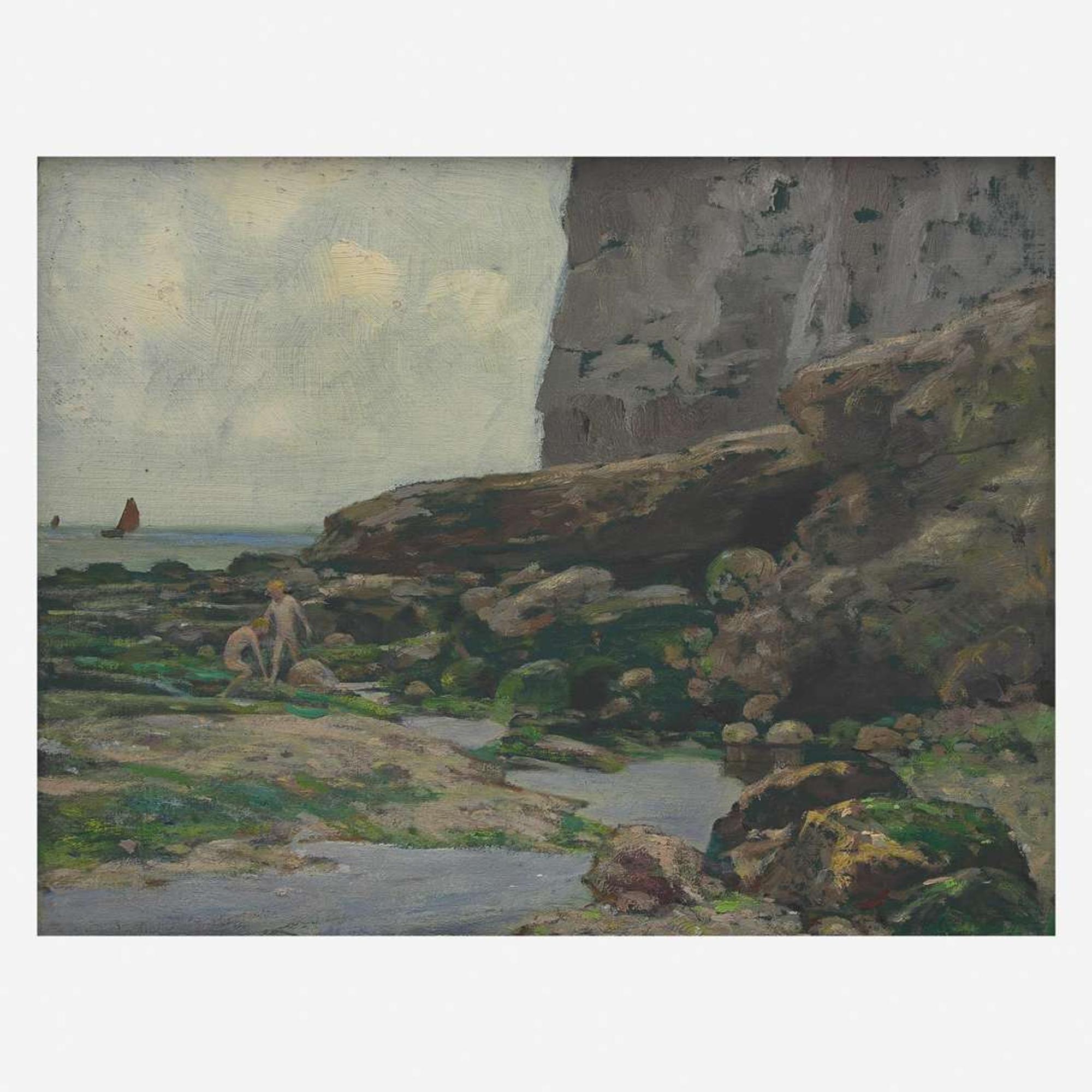 Henry Bayley Snell (American, 1858-1943) Children Playing in Rock Pools
