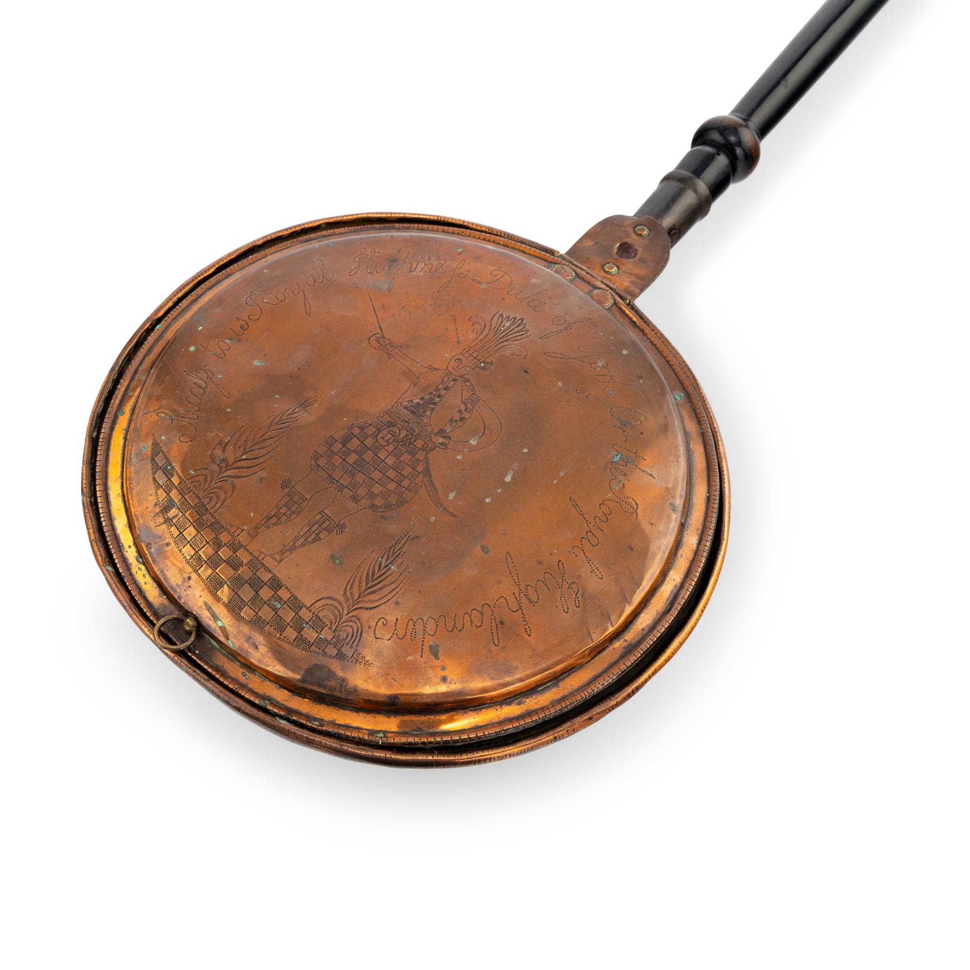 A Rare Copper and Ebonized Pearwood Bed Warmer of Jacobite Interest