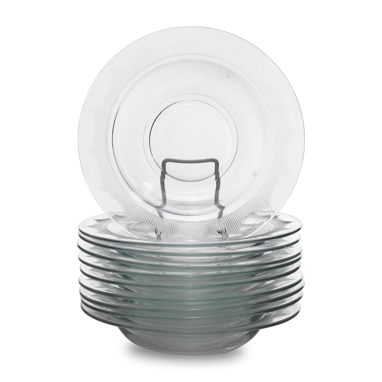 A Set of Ten Etched Glass Soup Bowls