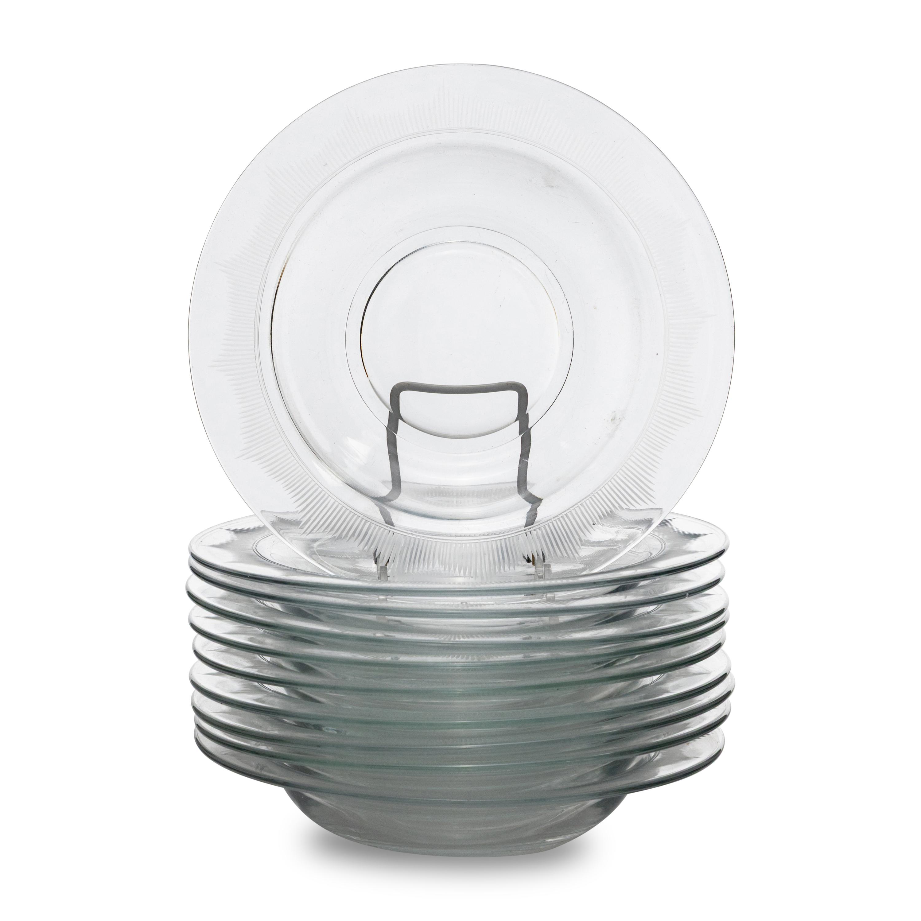 A Set of Ten Etched Glass Soup Bowls